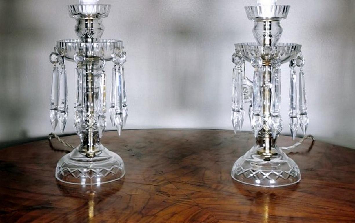 Louis XVI Bohemia Crystal Pair of French Lamps.