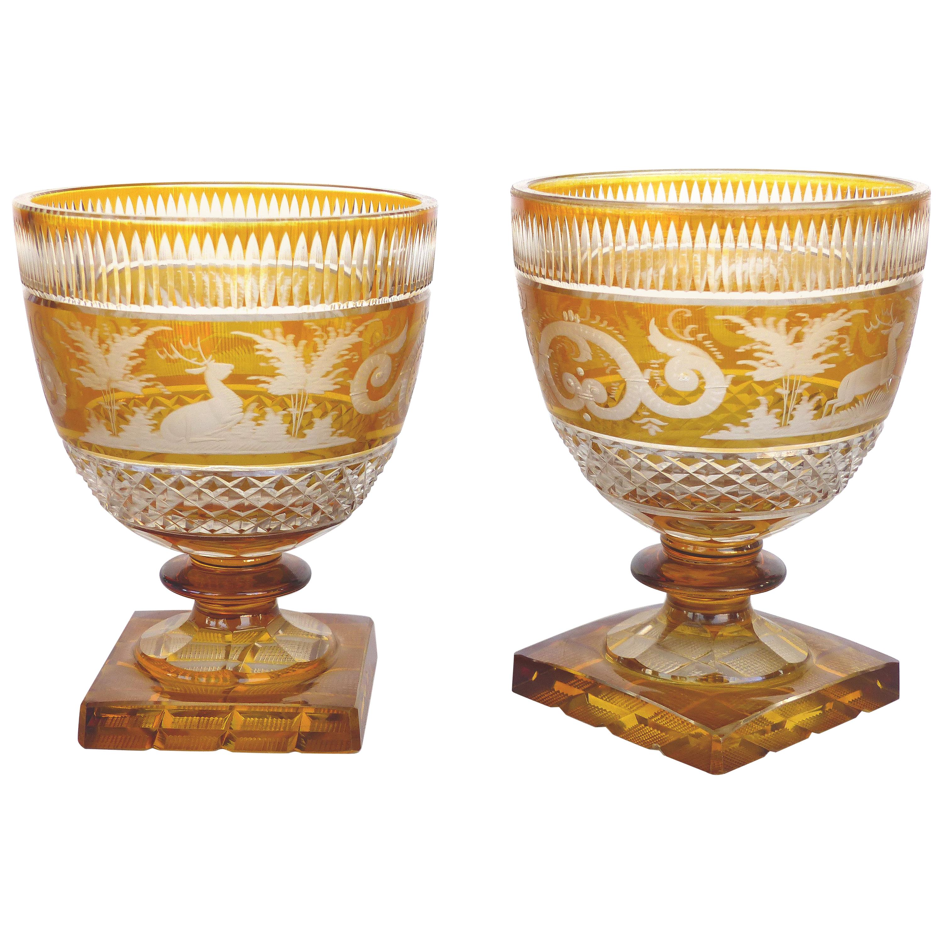 Bohemia Glass Cut Crystal Amber to Clear Goblets