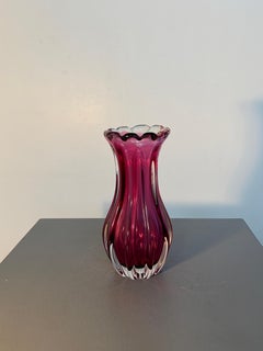 Bohemia Glass Ruby Red Handmade Cut Art Glass Vase