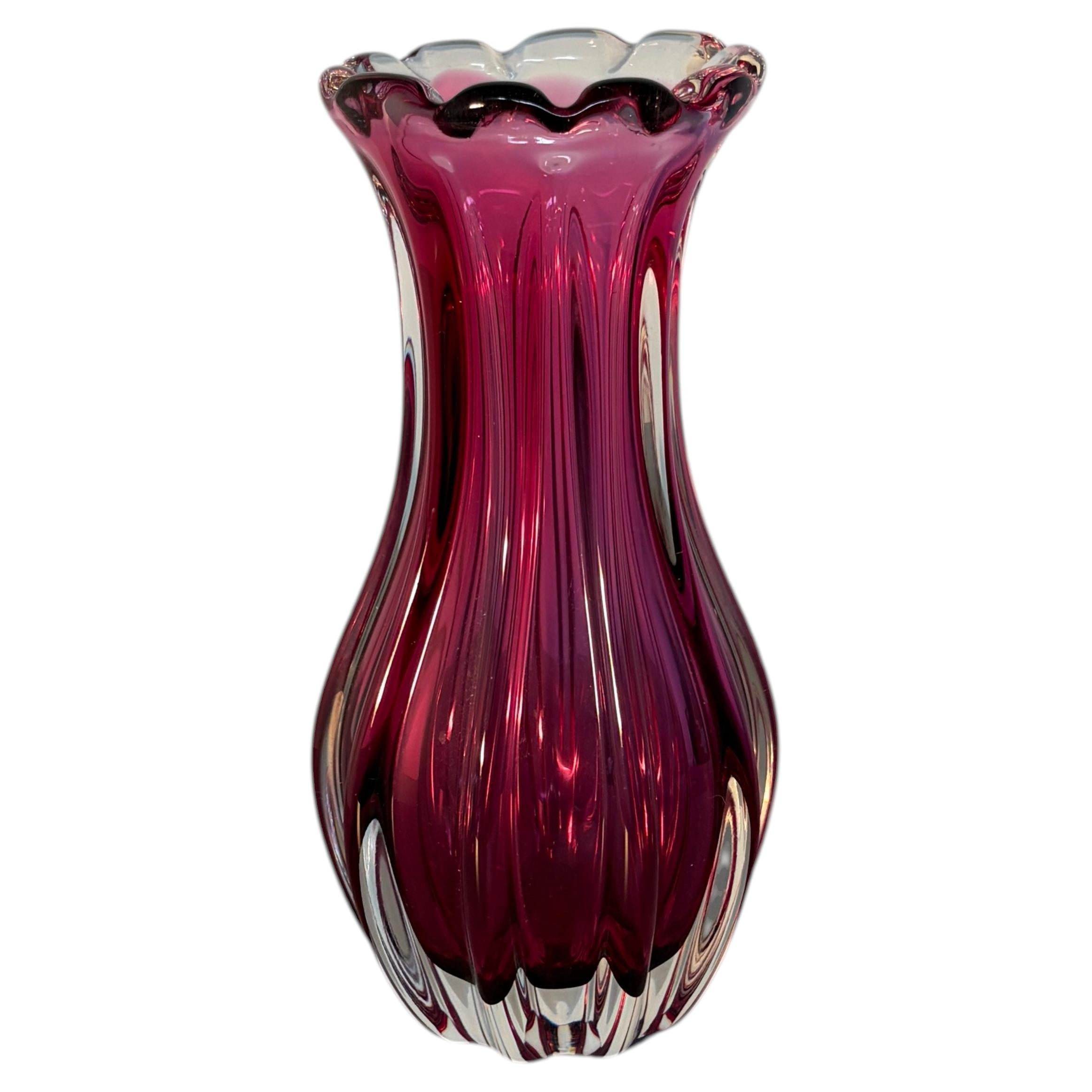 Bohemia Glass Ruby Red Hand Made Cut Art Glass Vase