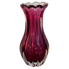 Bohemia Glass Ruby Red Handmade Cut Art Glass Vase