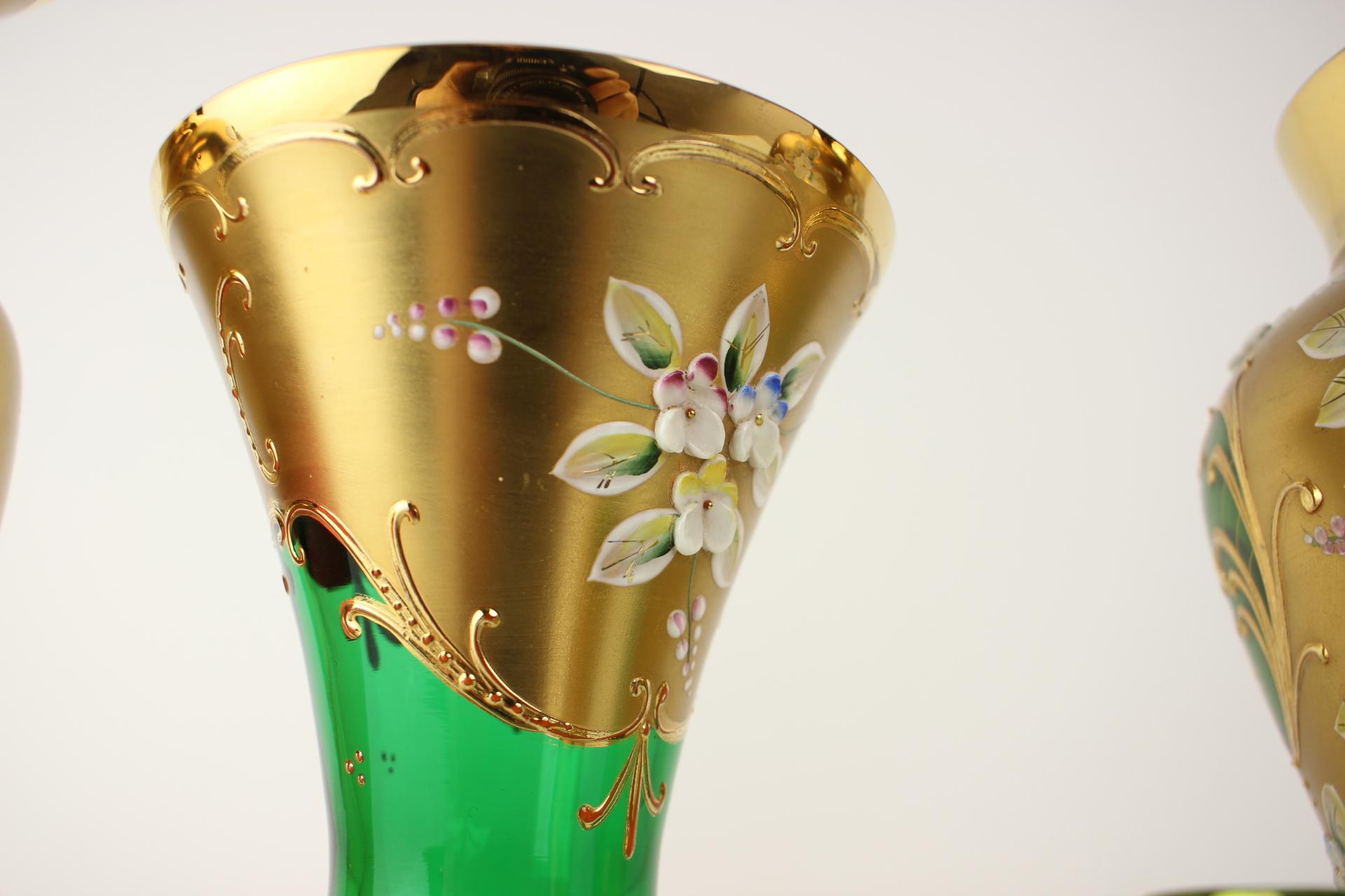 Bohemia Glass Vase, High Enamel, Gold, 1950s, Czechoslovakia For Sale 3