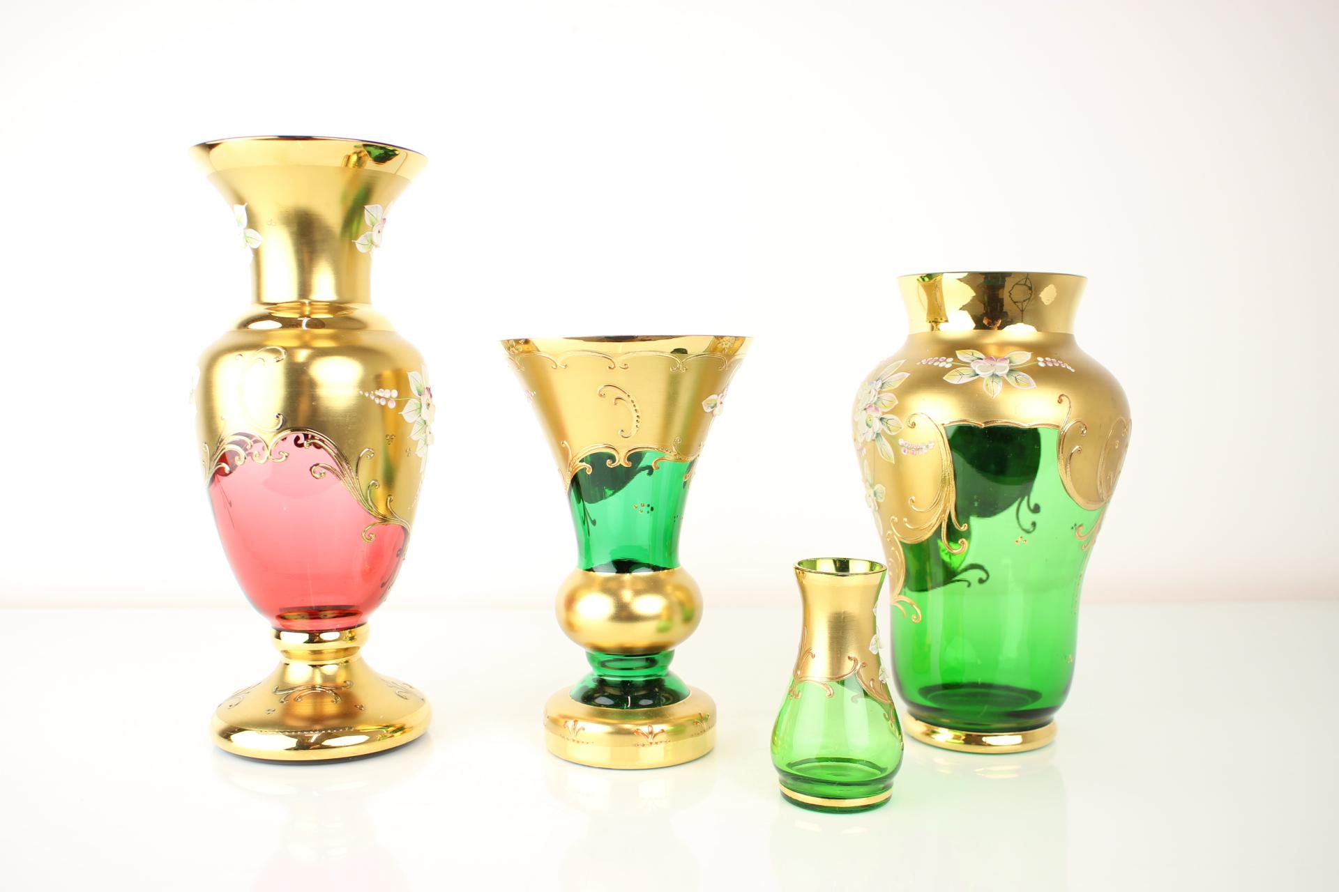 Mid-Century Modern Bohemia Glass Vase, High Enamel, Gold, 1950s, Czechoslovakia For Sale