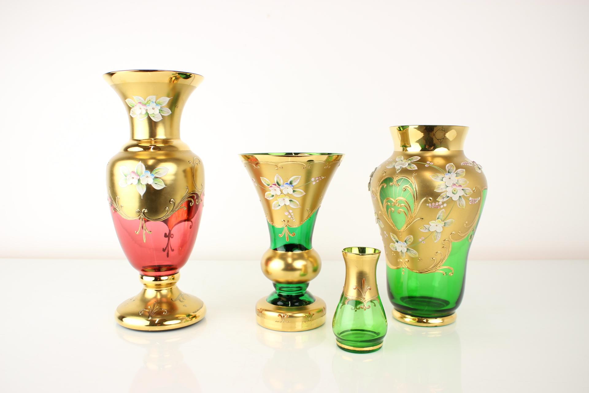 Bohemia Glass Vase, High Enamel, Gold, 1950s, Czechoslovakia In Good Condition For Sale In Praha, CZ