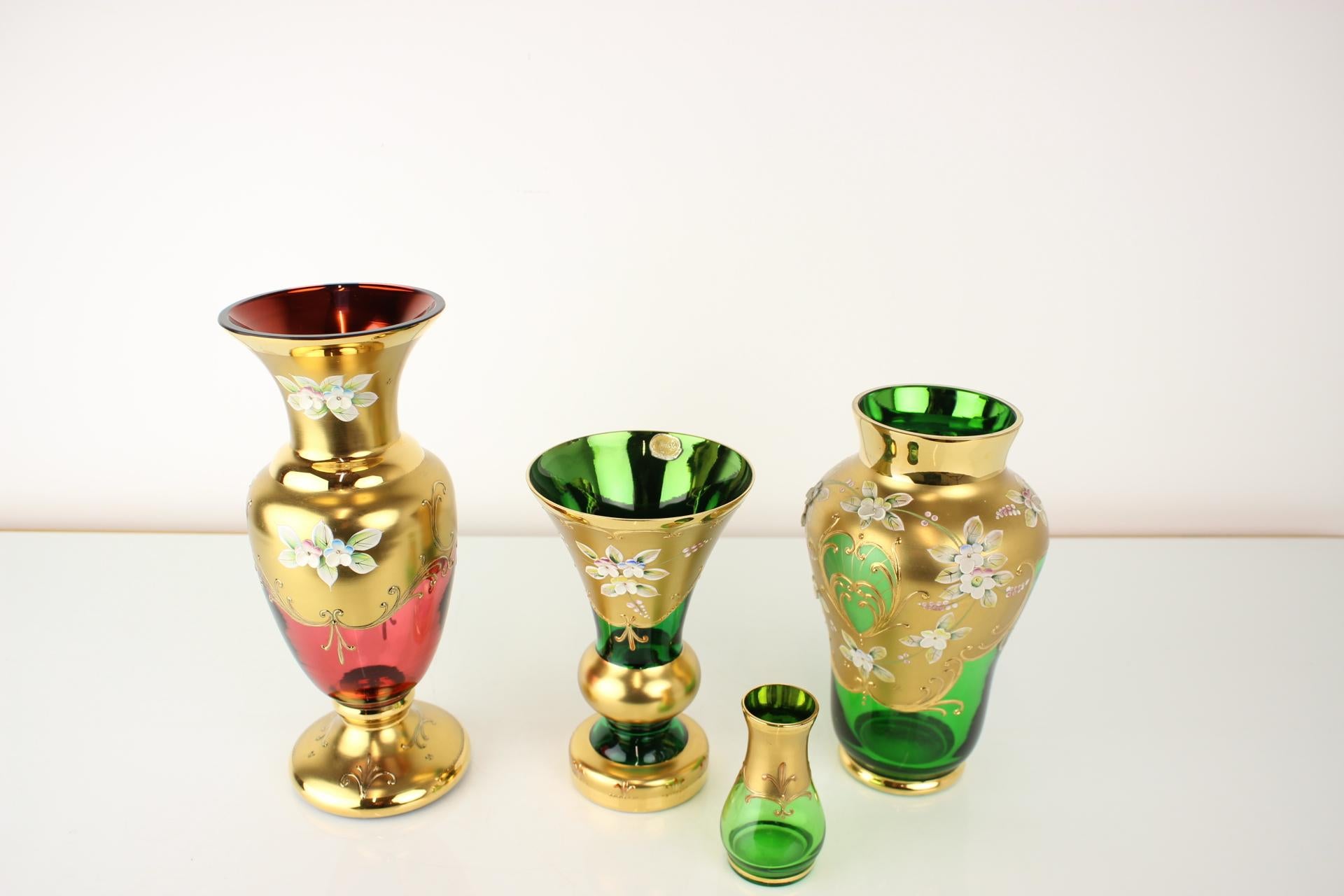 Mid-20th Century Bohemia Glass Vase, High Enamel, Gold, 1950s, Czechoslovakia For Sale