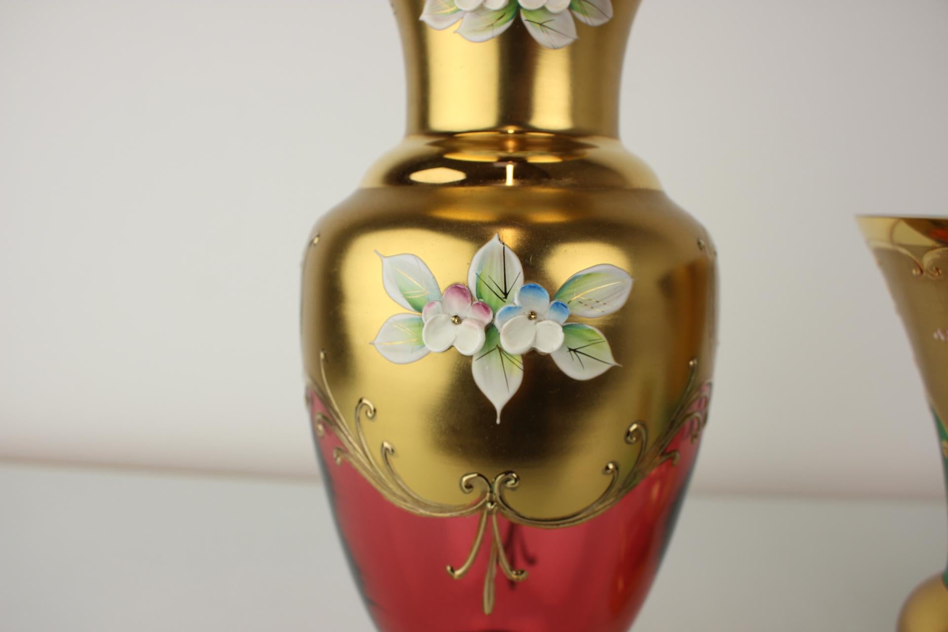 Art Glass Bohemia Glass Vase, High Enamel, Gold, 1950s, Czechoslovakia For Sale