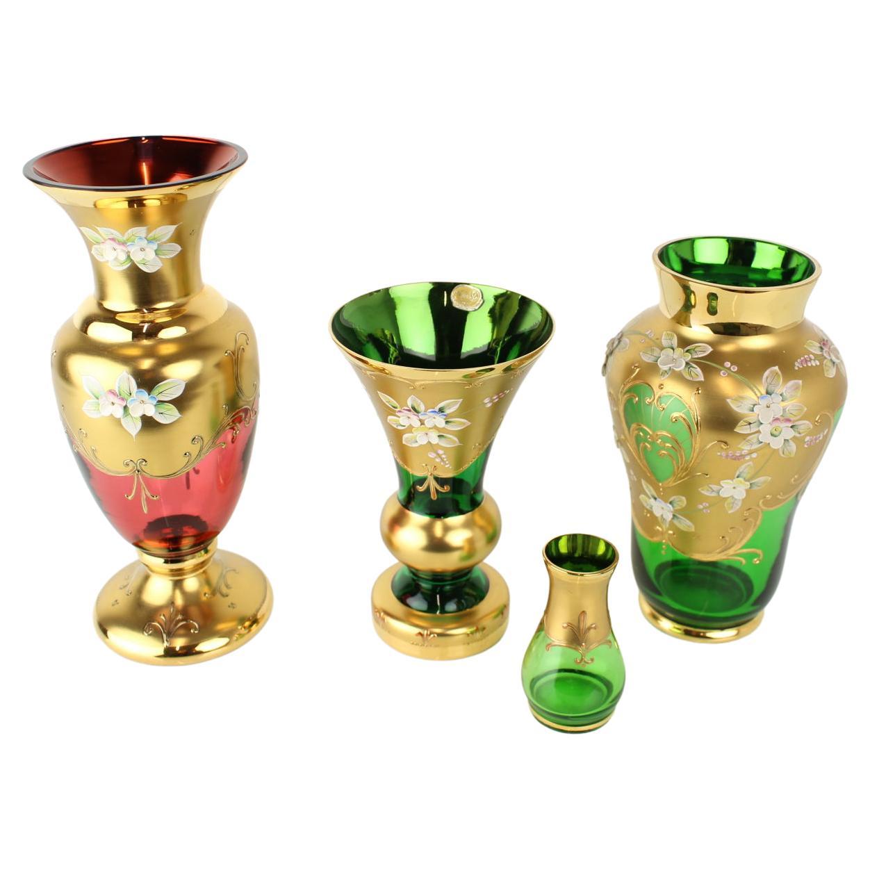 Bohemia Glass Vase, High Enamel, Gold, 1950s, Czechoslovakia For Sale