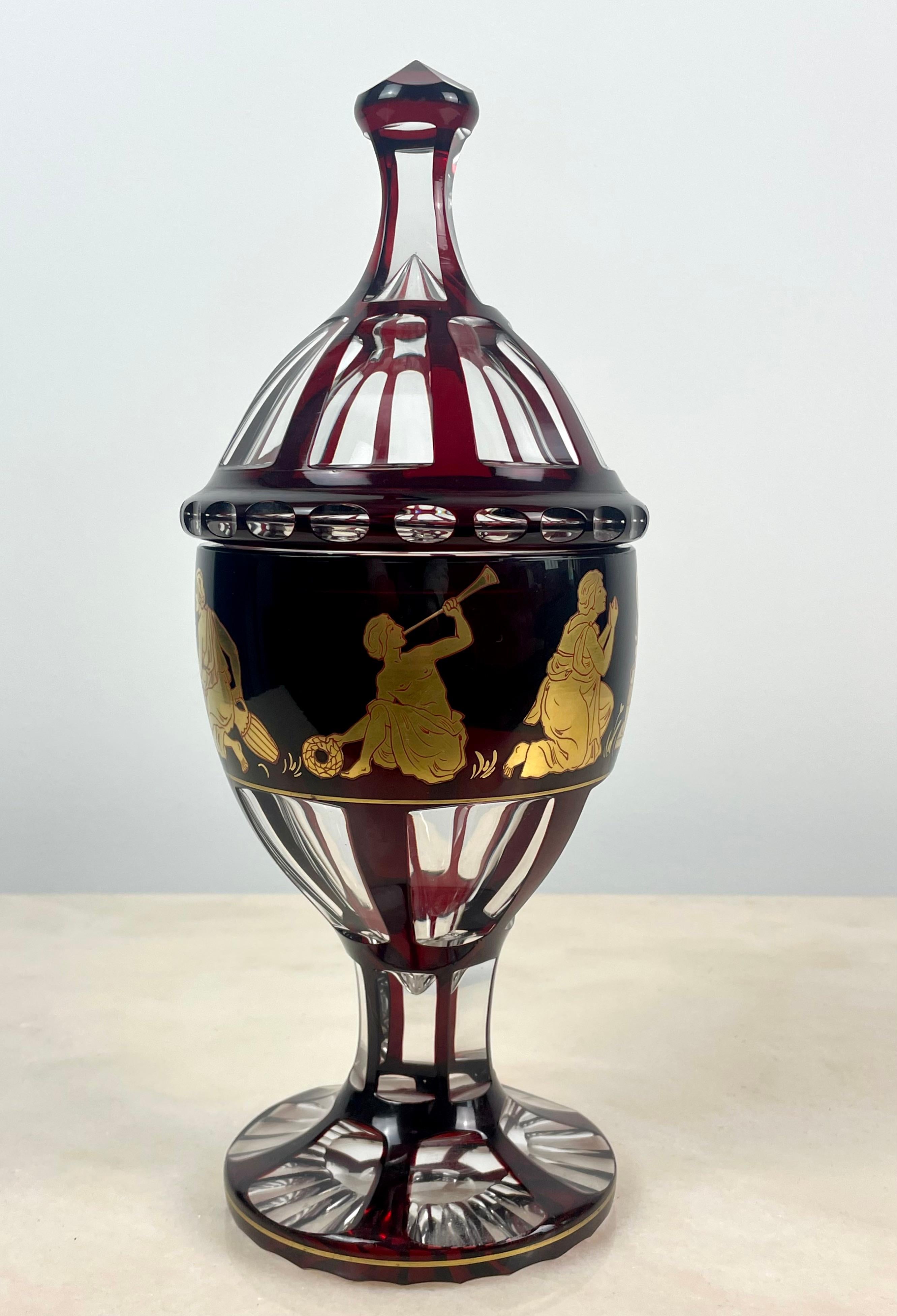 Bohemia Red Crystal candy box or bezel - XIXth - Czech Republic For Sale 1