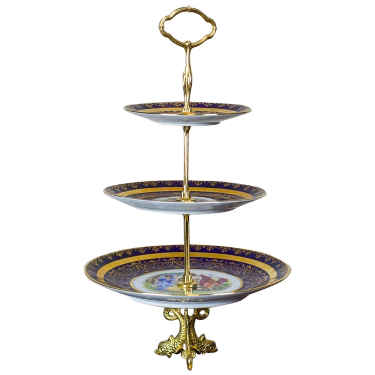 Dreistöckige böhmische Epergne, Tschechoslowakei, um 1945