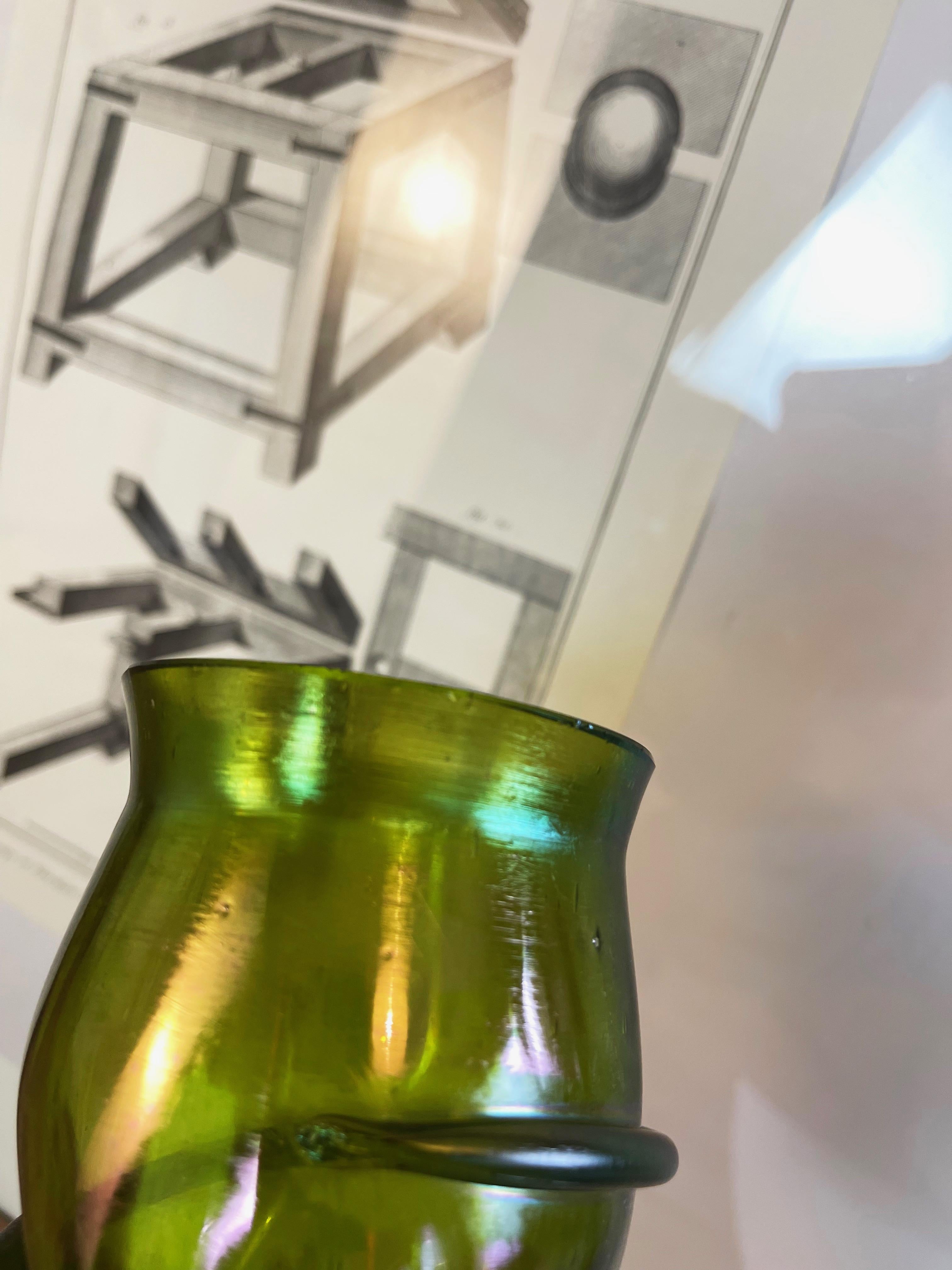 Early 20th Century Bohemian 1900s Art Nouveau Iridescent Green Snake Glass Vase, Josef Rindskopf For Sale