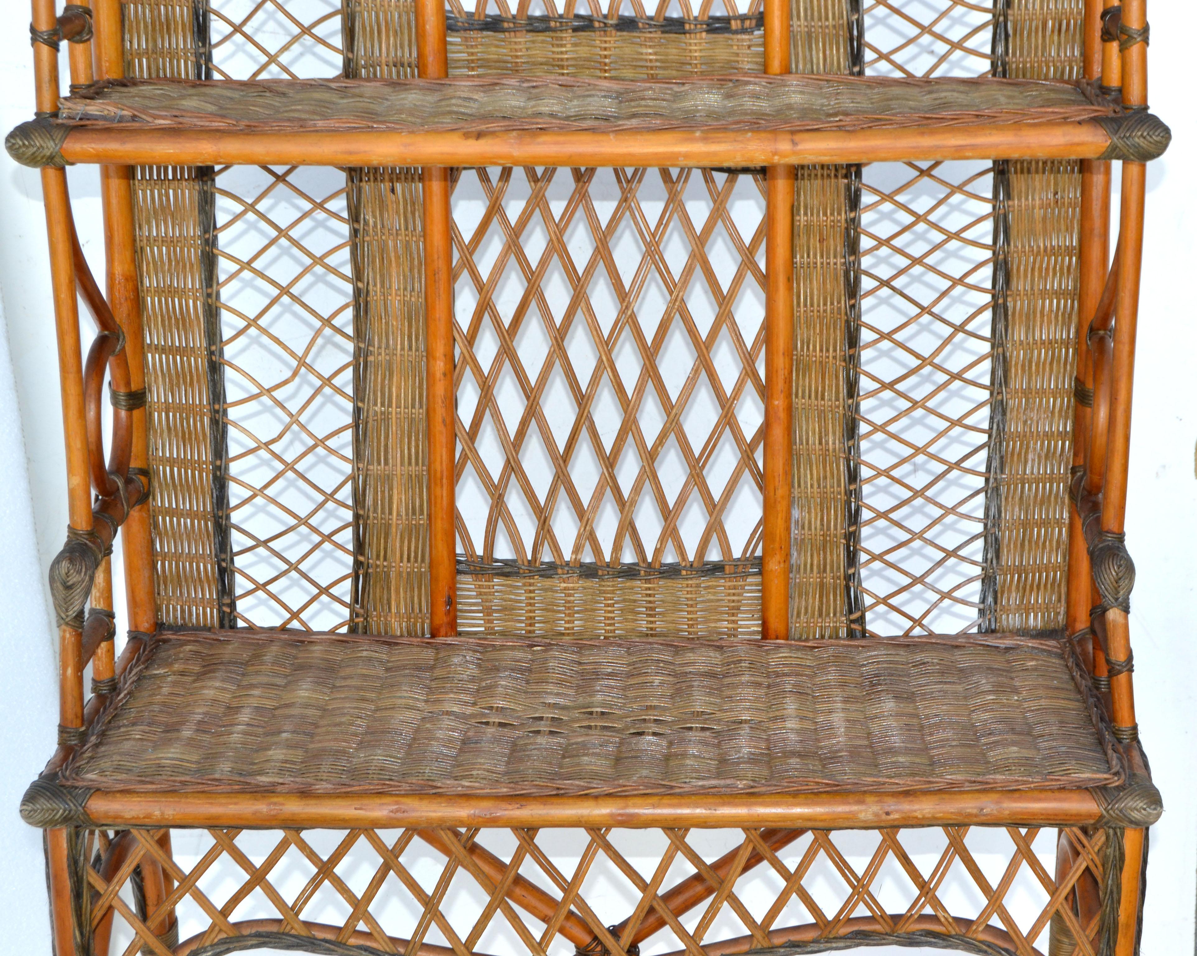 Bohemian 1950 Handmade Bentwood Bamboo, Reed & Cane Etagere, Bookcase, Cupboard  In Good Condition For Sale In Miami, FL
