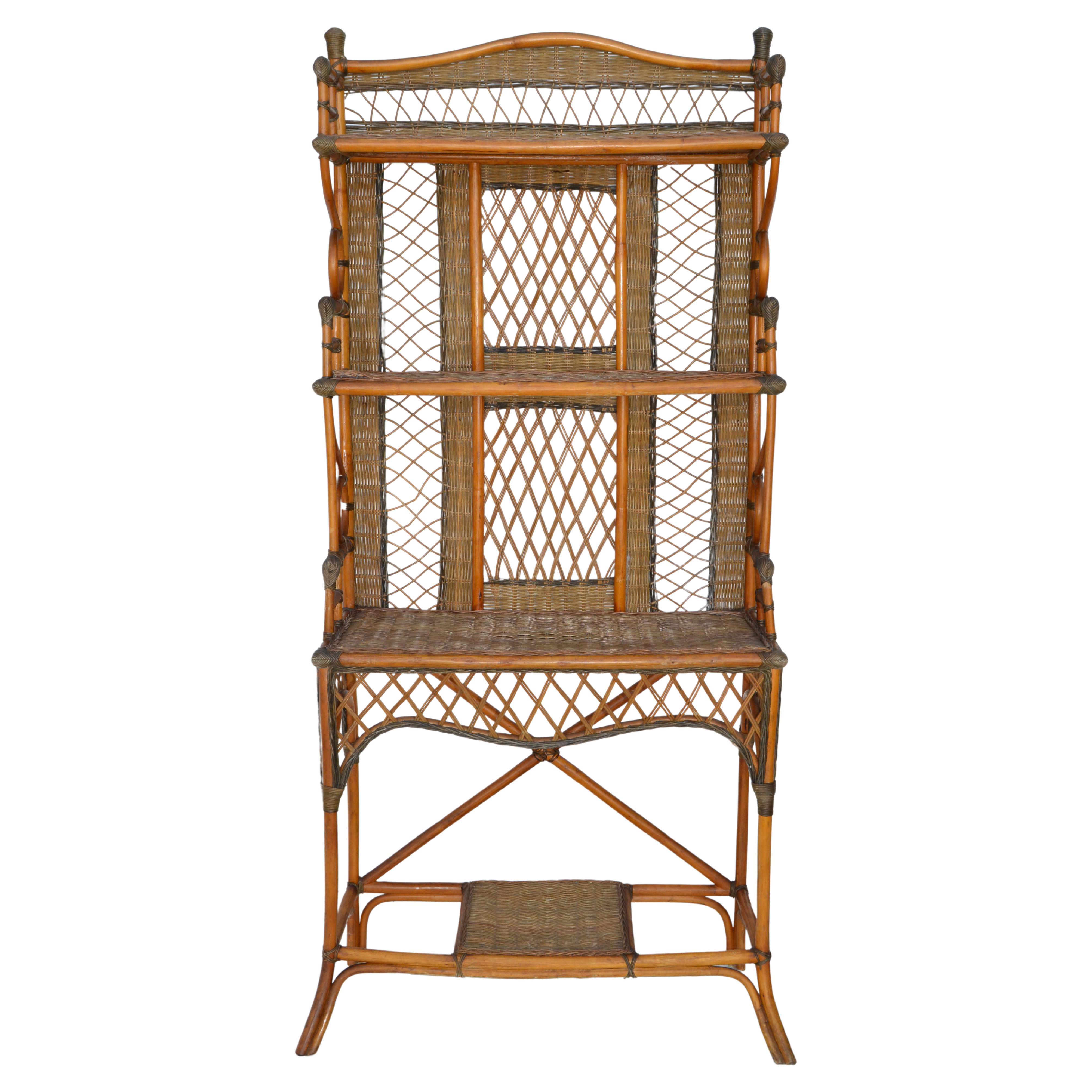 Bohemian 1950 Handmade Bentwood Bamboo, Reed & Cane Etagere, Bookcase, Cupboard  For Sale