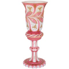 Bohemian 19th Century Pink and White Overlay Glass Cup