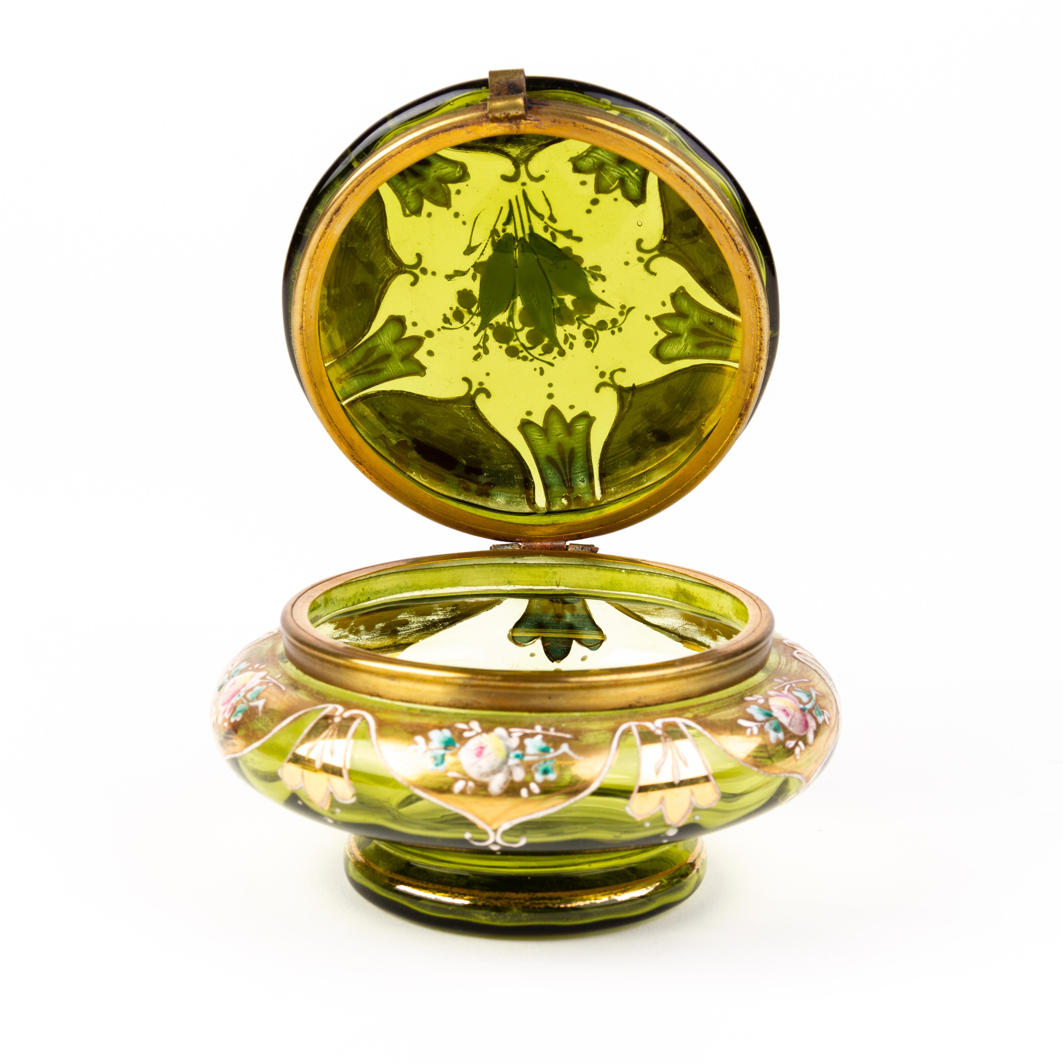 Bohemian 24KT Gold Enamel Glass Trinket Box  For Sale 1