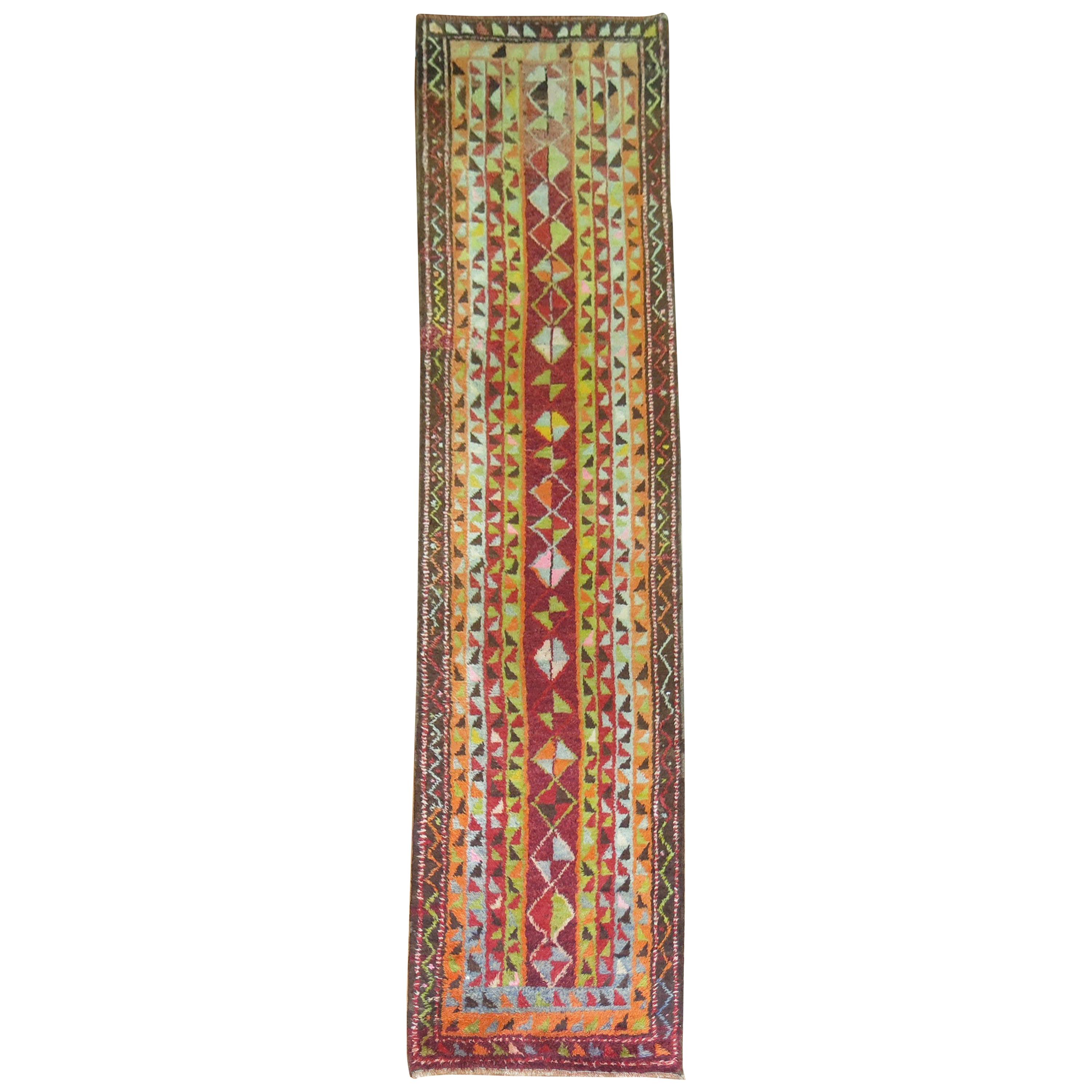 Bohemian Abstract Turkish Tulu Runner For Sale