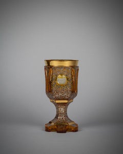 Bohemian Amber and Clear Large Goblet, circa 1840