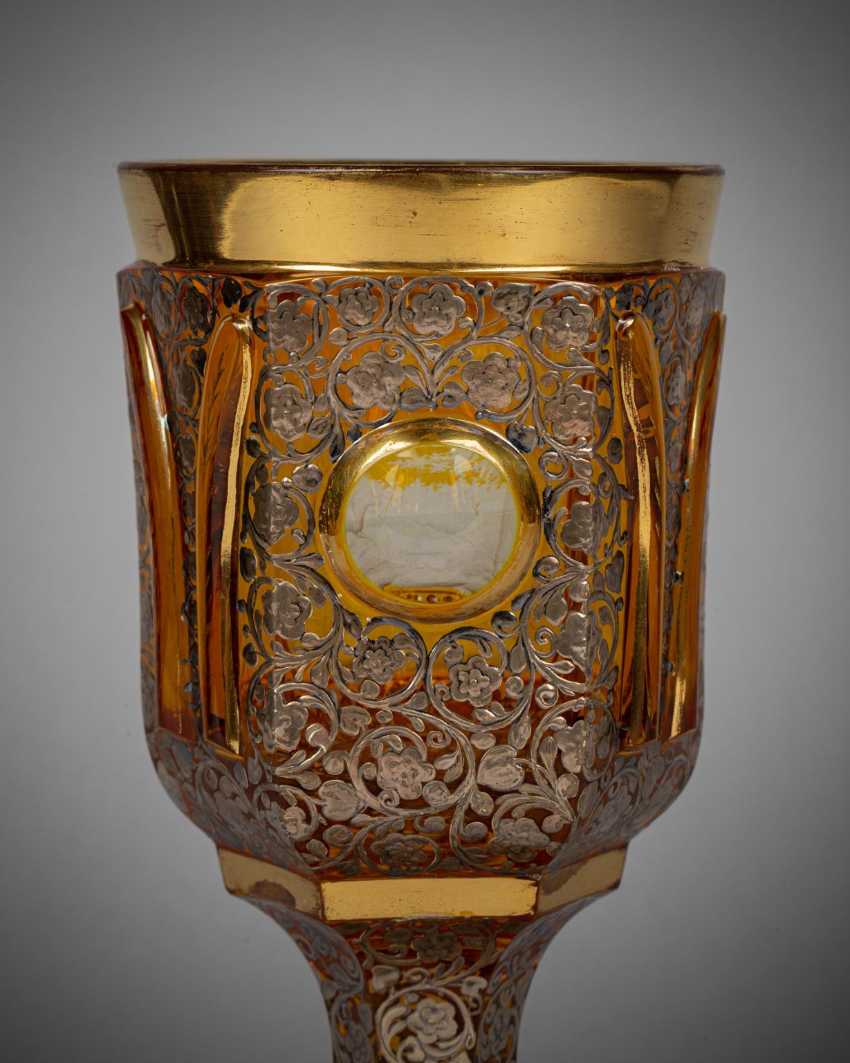 Bohemian Amber and Clear Large Goblet, circa 1840 In Good Condition For Sale In New York, NY