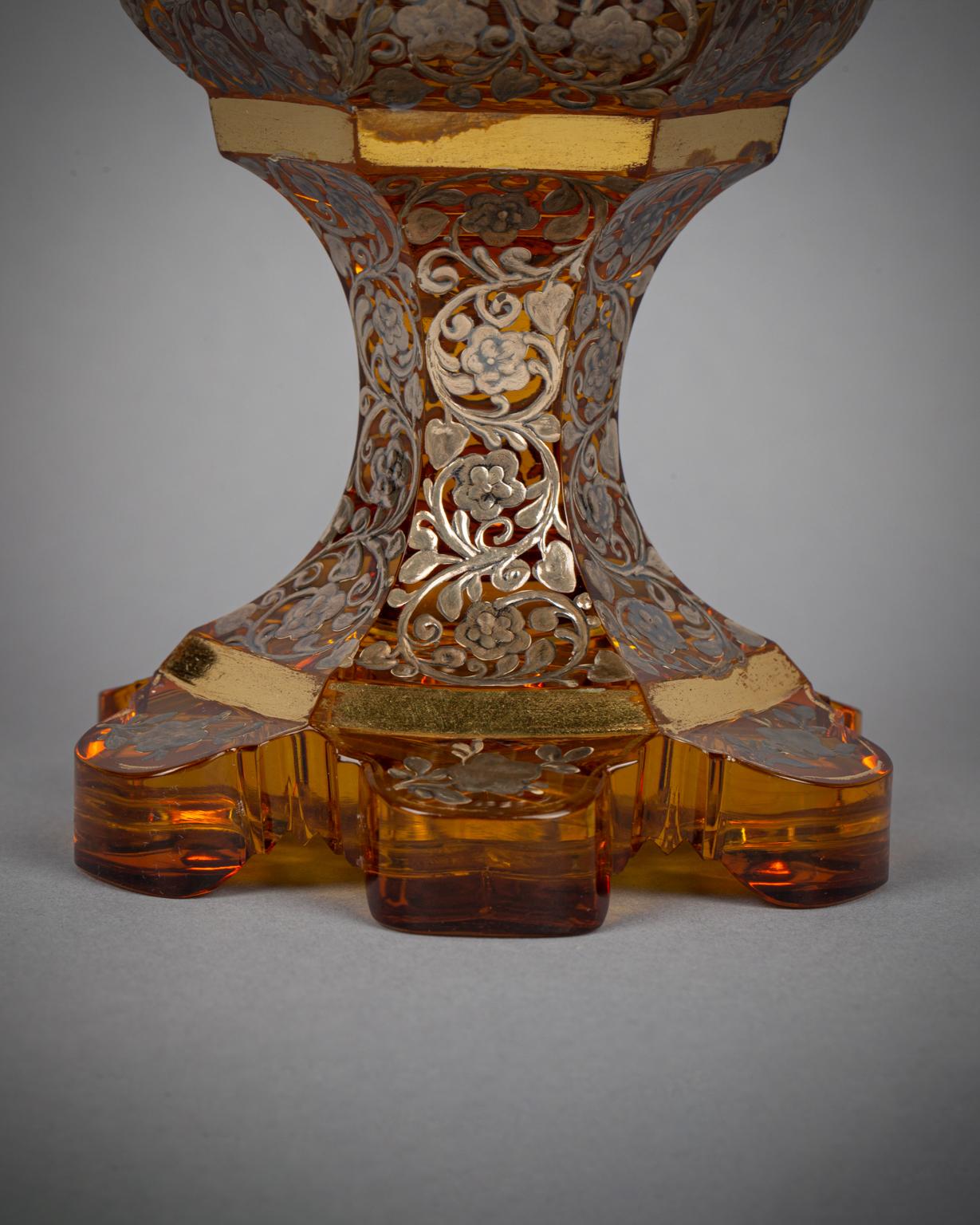 Mid-19th Century Bohemian Amber and Clear Large Goblet, circa 1840 For Sale