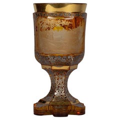 Bohemian Amber and Clear Large Goblet, circa 1840