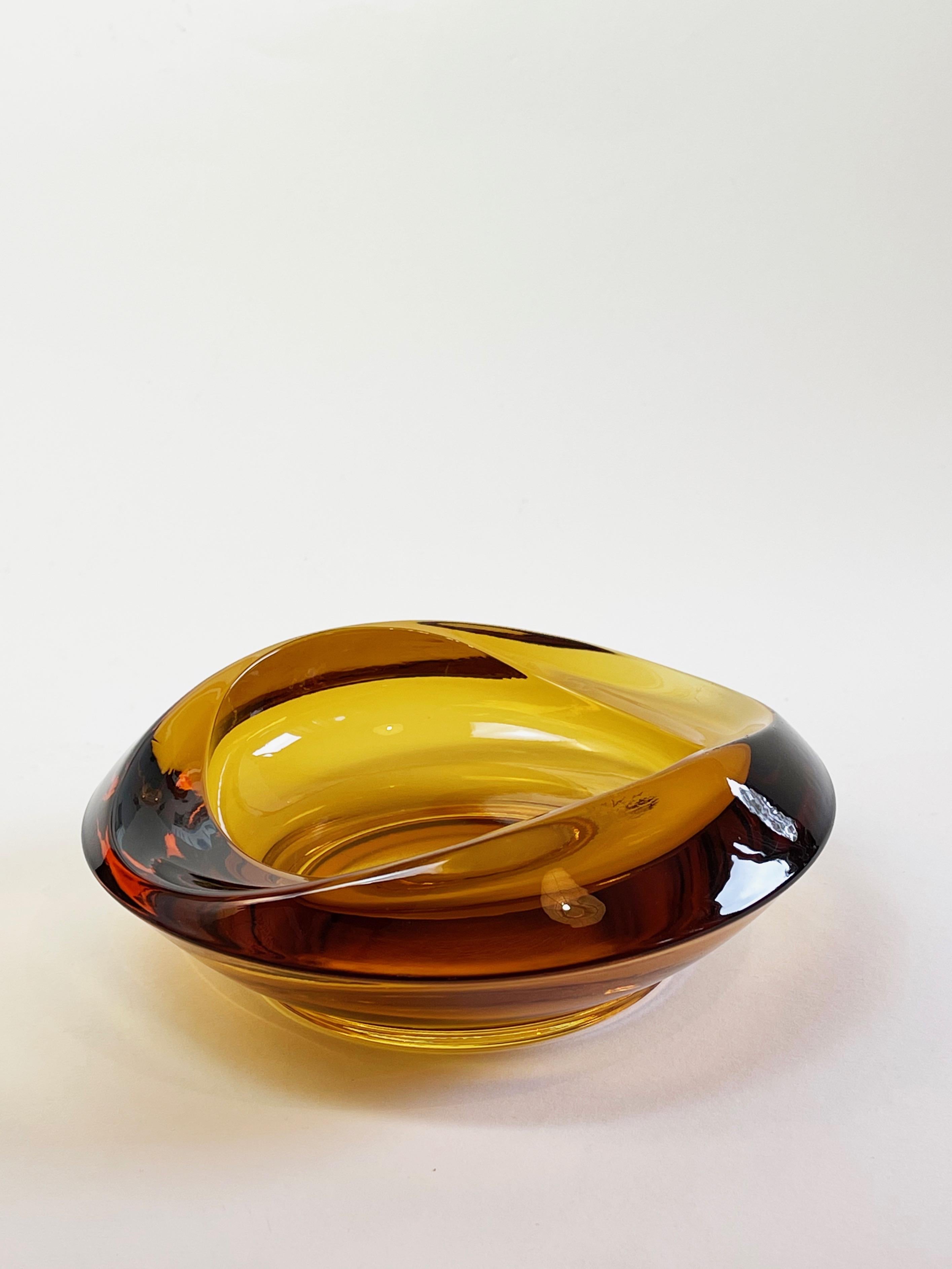 Mid-Century Modern Bohemian Amber Glass Ashtray by Rudolf Jurnikl for Union Sklo, Rozice, Czech