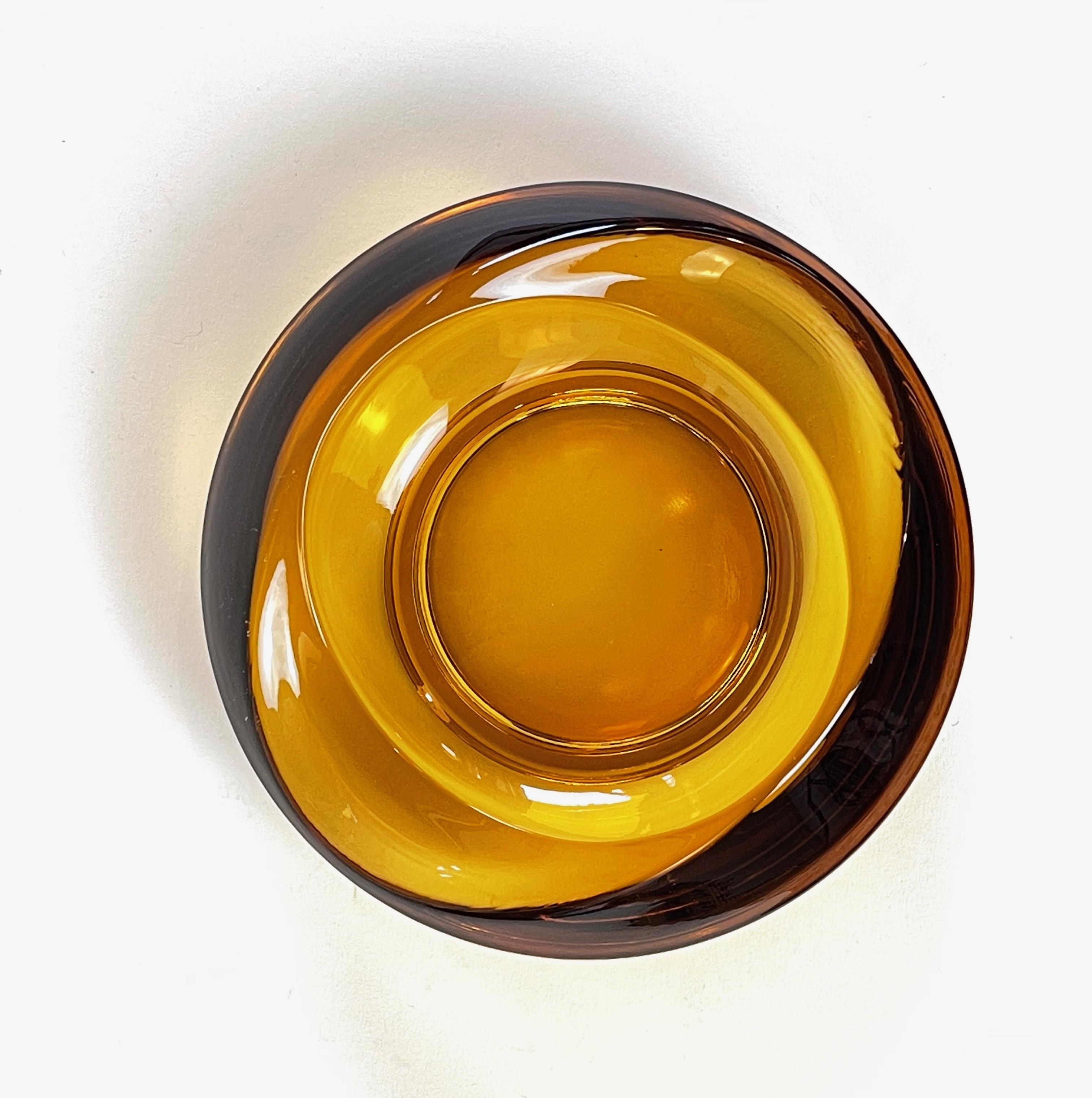 20th Century Bohemian Amber Glass Ashtray by Rudolf Jurnikl for Union Sklo, Rozice, Czech