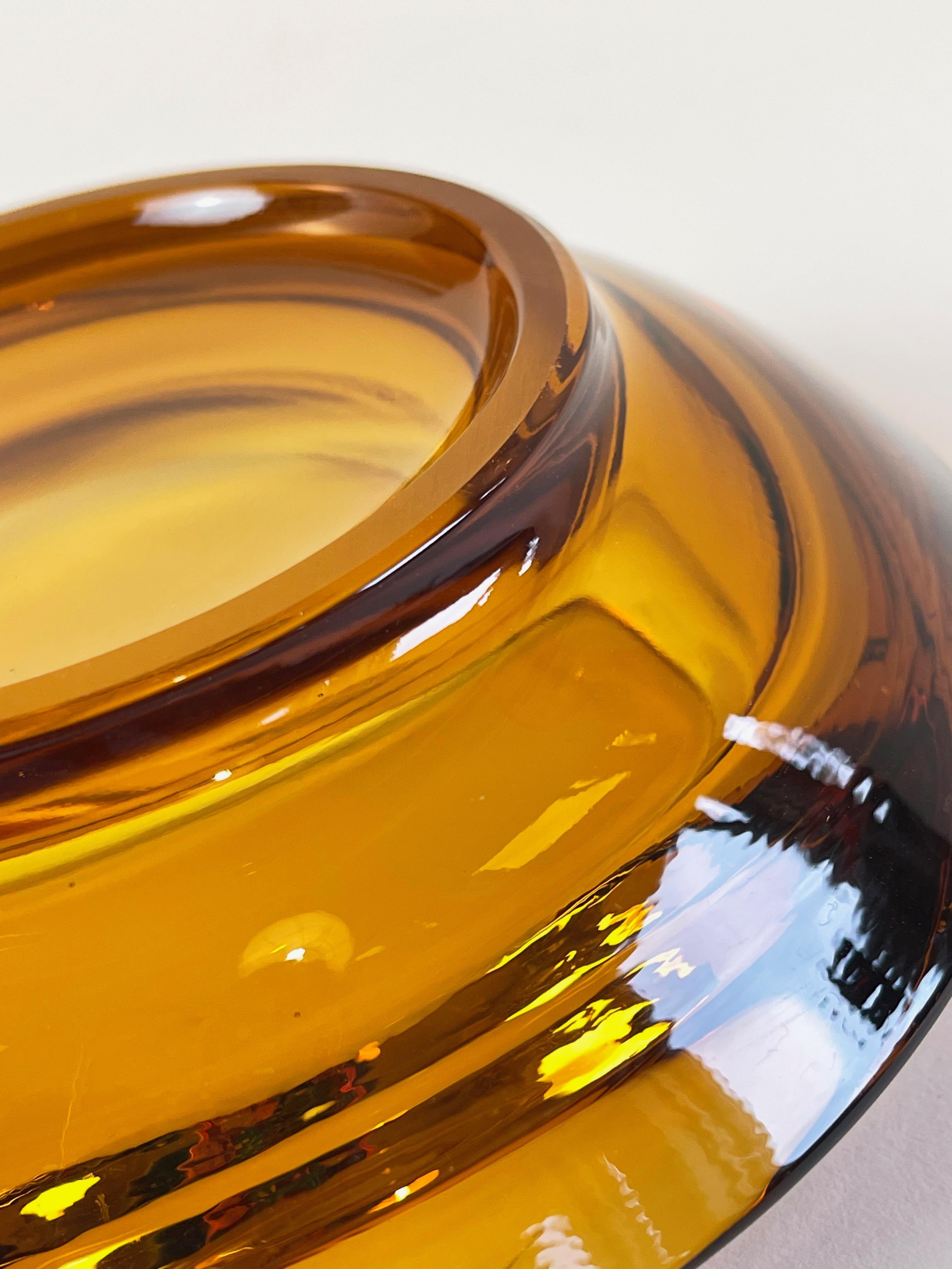 Bohemian Amber Glass Ashtray by Rudolf Jurnikl for Union Sklo, Rozice, Czech 1