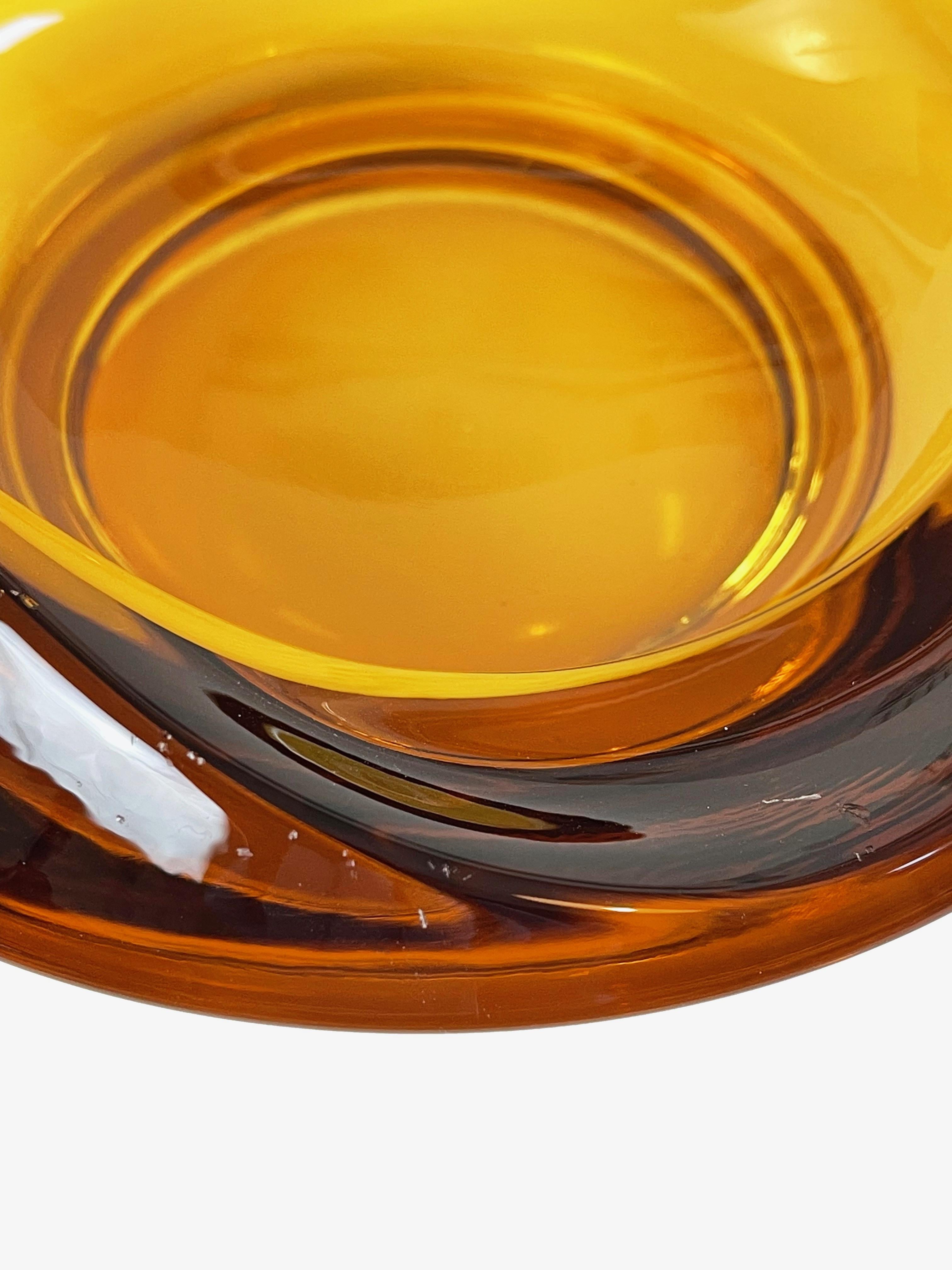 Bohemian Amber Glass Ashtray by Rudolf Jurnikl for Union Sklo, Rozice, Czech 2