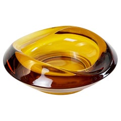 Bohemian Amber Glass Ashtray by Rudolf Jurnikl for Union Sklo, Rozice, Czech