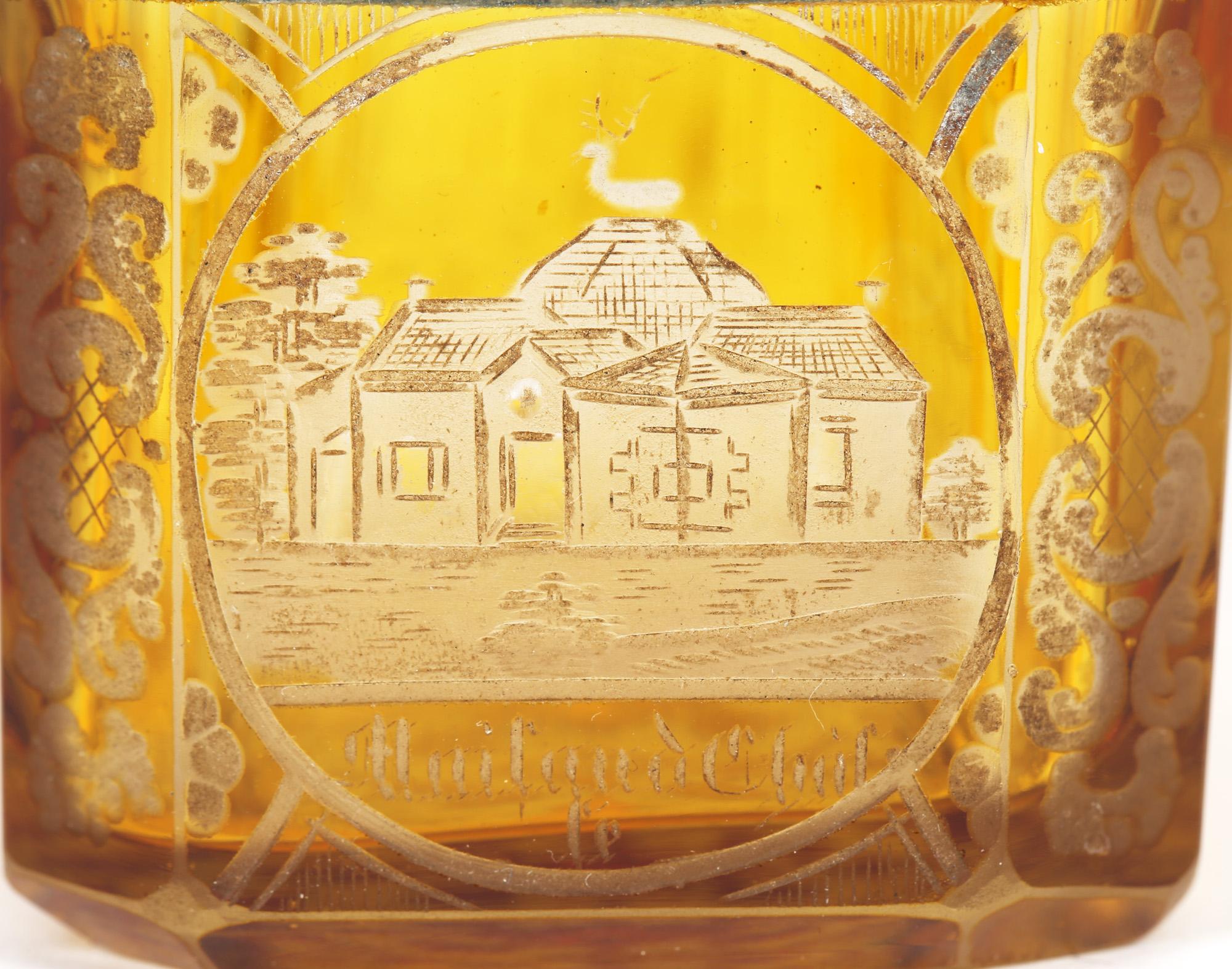 Bohemian Antique Engraved Overlay Yellow Glass Sugar Casket 3