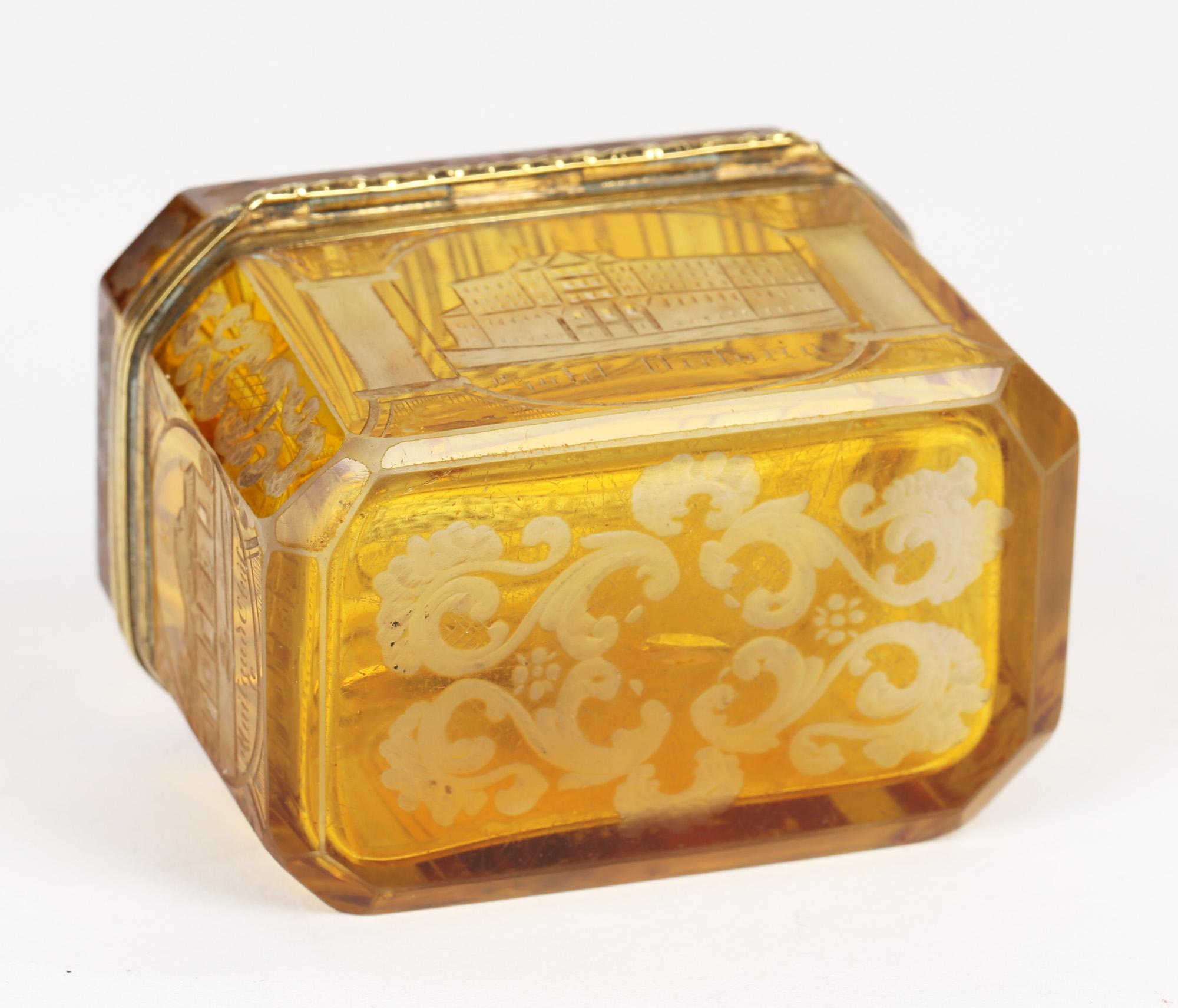 Bohemian Antique Engraved Overlay Yellow Glass Sugar Casket 4