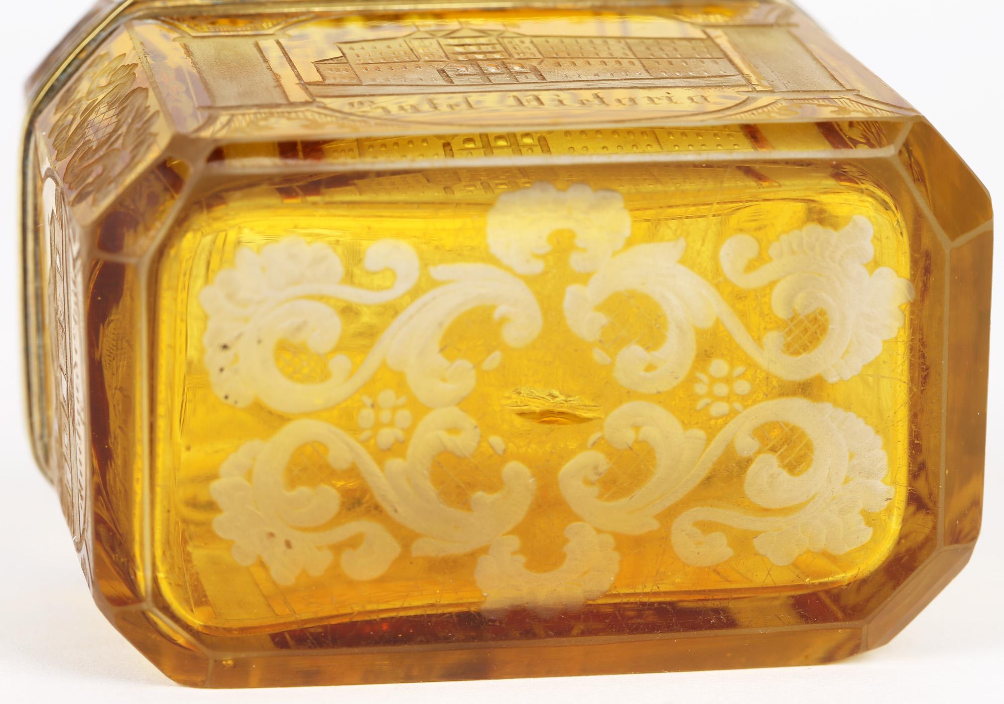Bohemian Antique Engraved Overlay Yellow Glass Sugar Casket 5