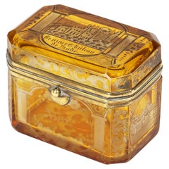 Bohemian Antique Engraved Overlay Yellow Glass Sugar Casket