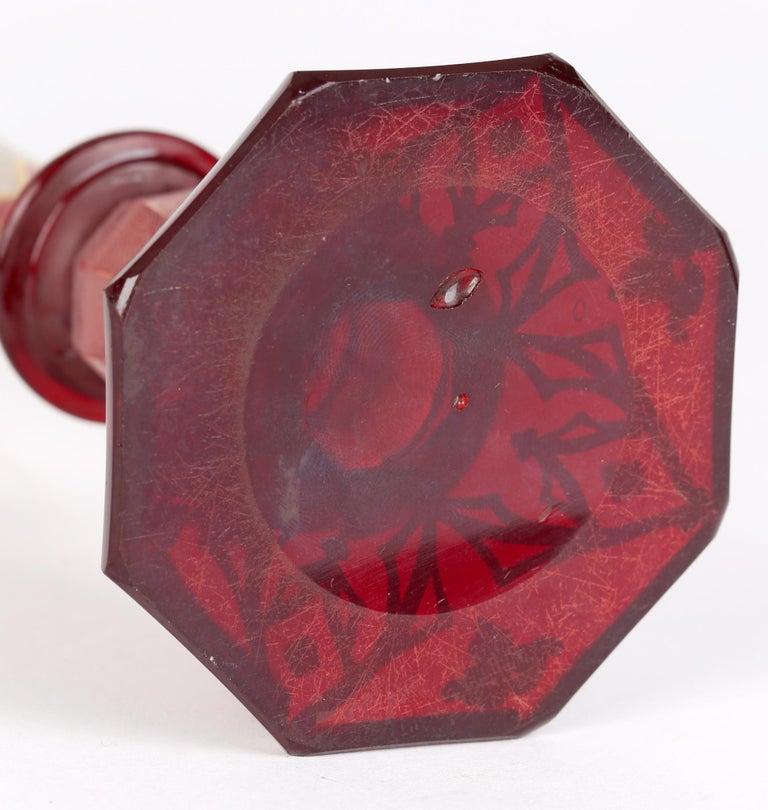 Bohemian Antique Etched and Gilded Ruby Overlay Glass Vase For Sale at ...
