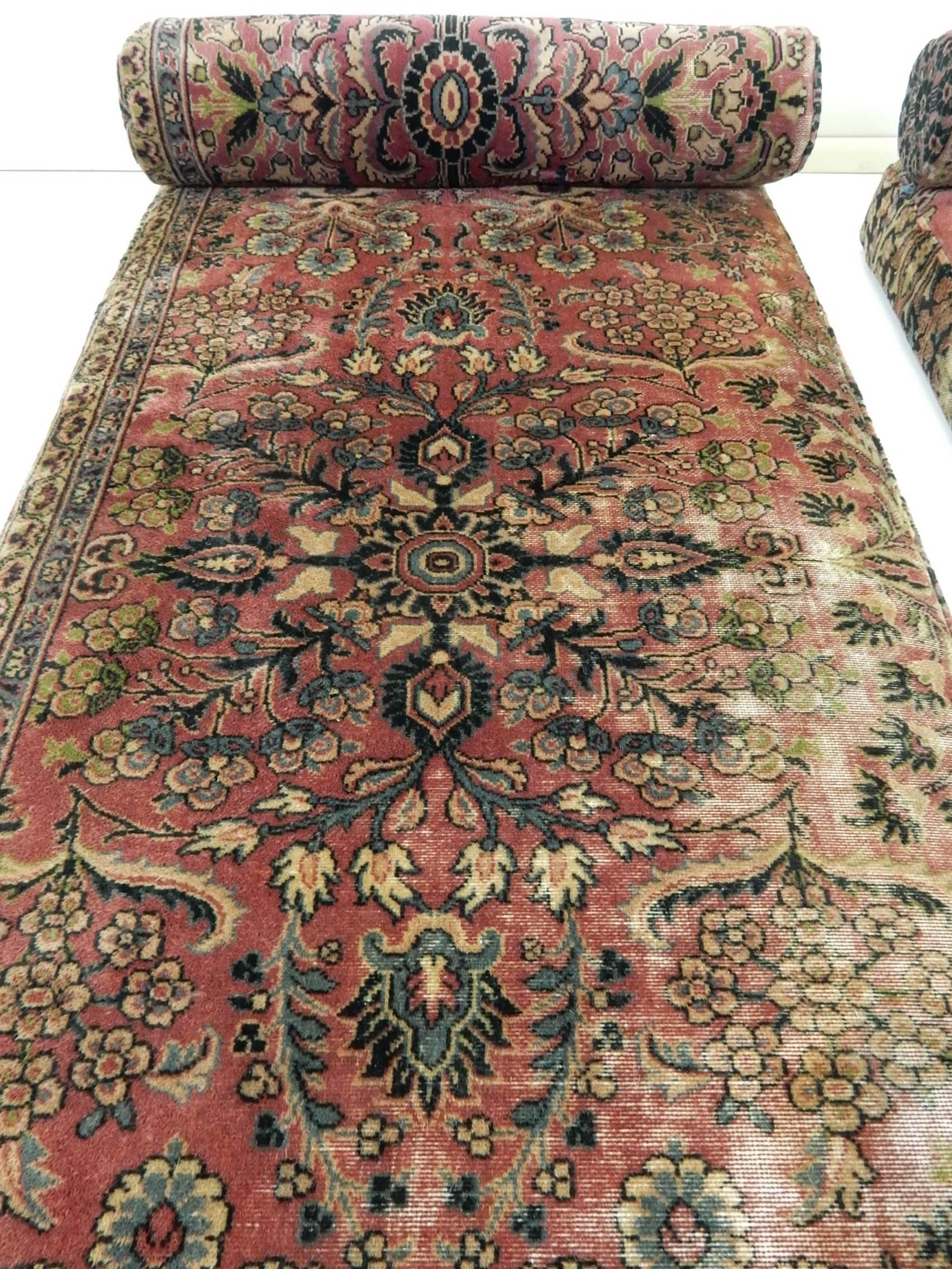 Bohemian Persian Rug Upholstered Day Bed Cushions with Bolsters In Good Condition In Las Vegas, NV
