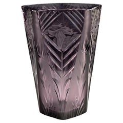 Bohemian Antique Vase -  Amethyst Glass - Cut and Engraved Art Deco 20th Century
