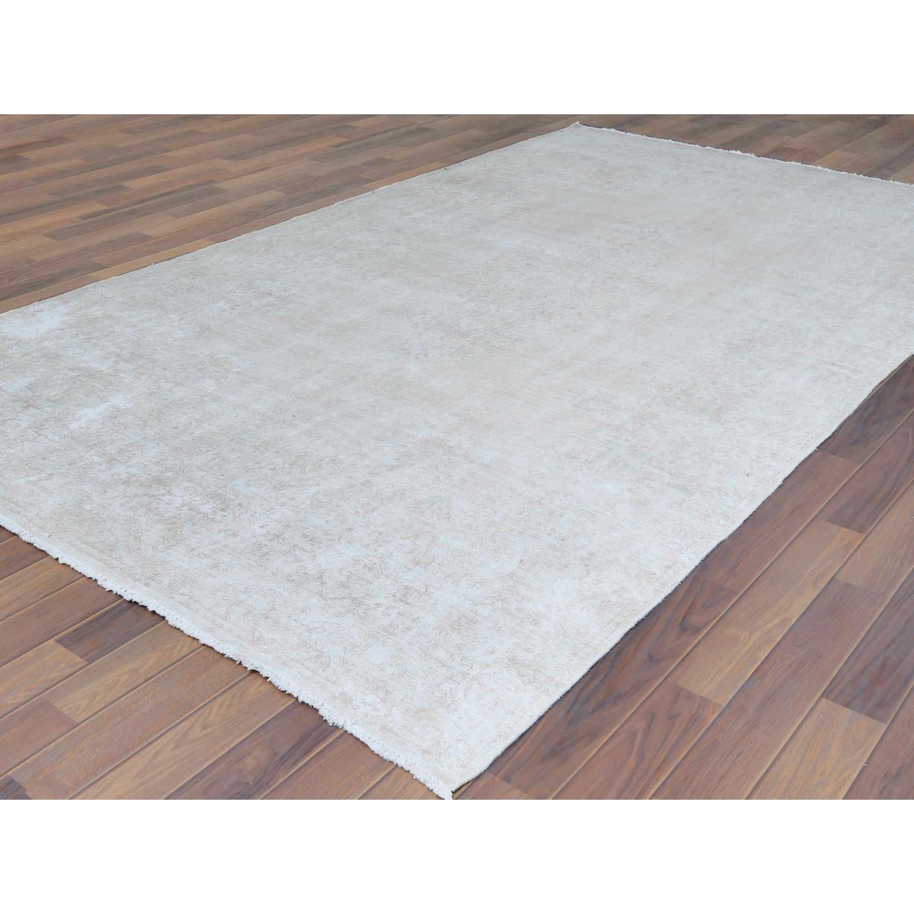 Hand-Knotted Bohemian Antique Wash Ivory Persian Kerman Vintage Worn Wool Hand Knotted Rug For Sale