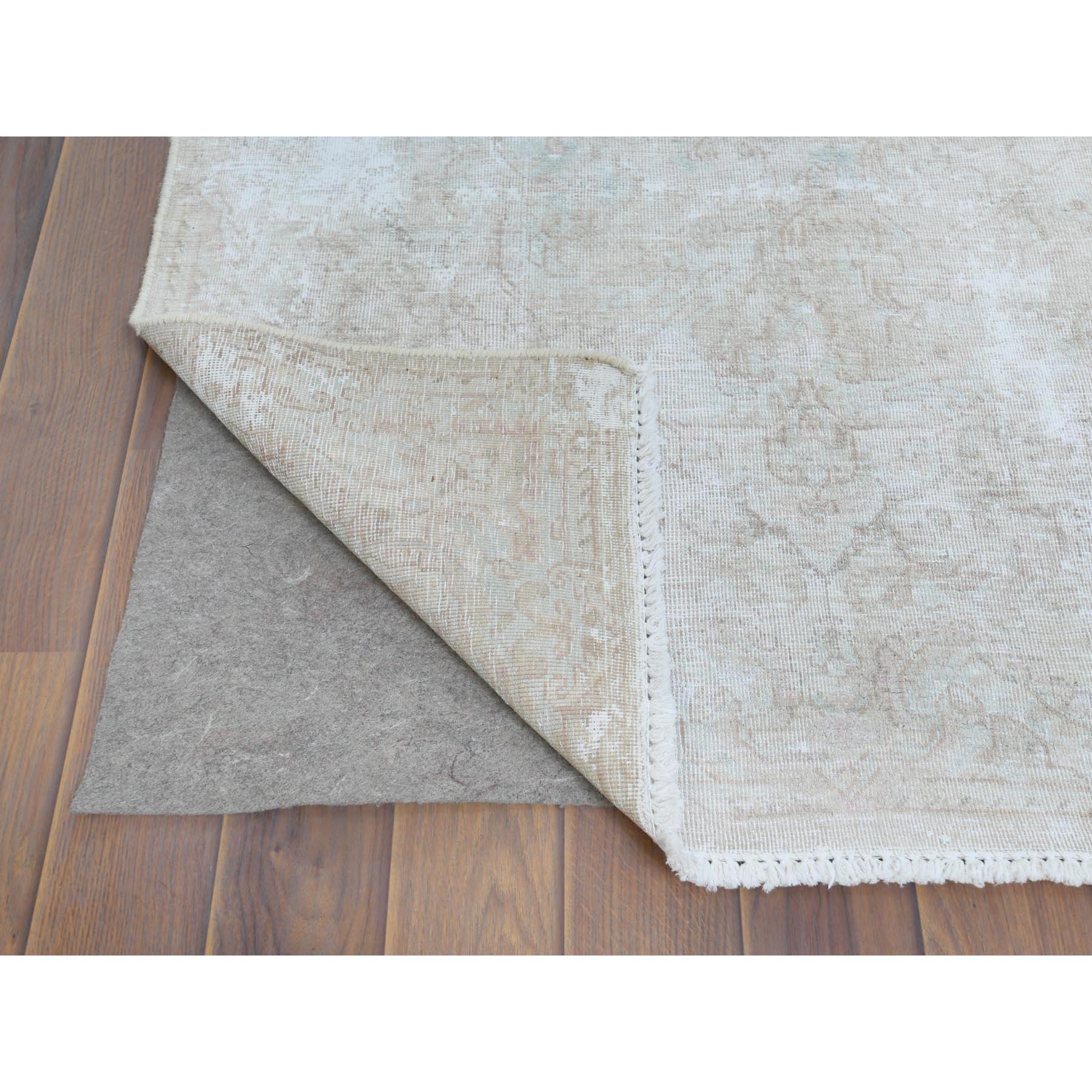 Bohemian Antique Wash Ivory Persian Kerman Vintage Worn Wool Hand Knotted Rug In Good Condition For Sale In Carlstadt, NJ