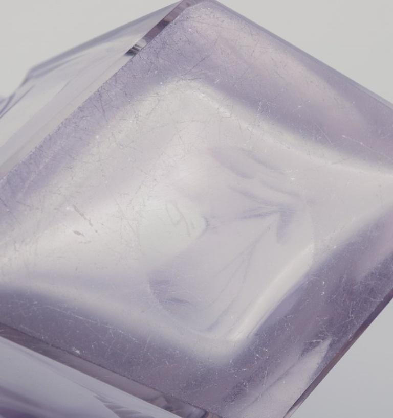 Bohemian Art Deco art glass vase. Purple art glass with floral motifs. For Sale 2
