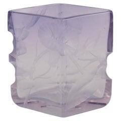 Bohemian Art Deco art glass vase. Purple art glass with floral motifs.