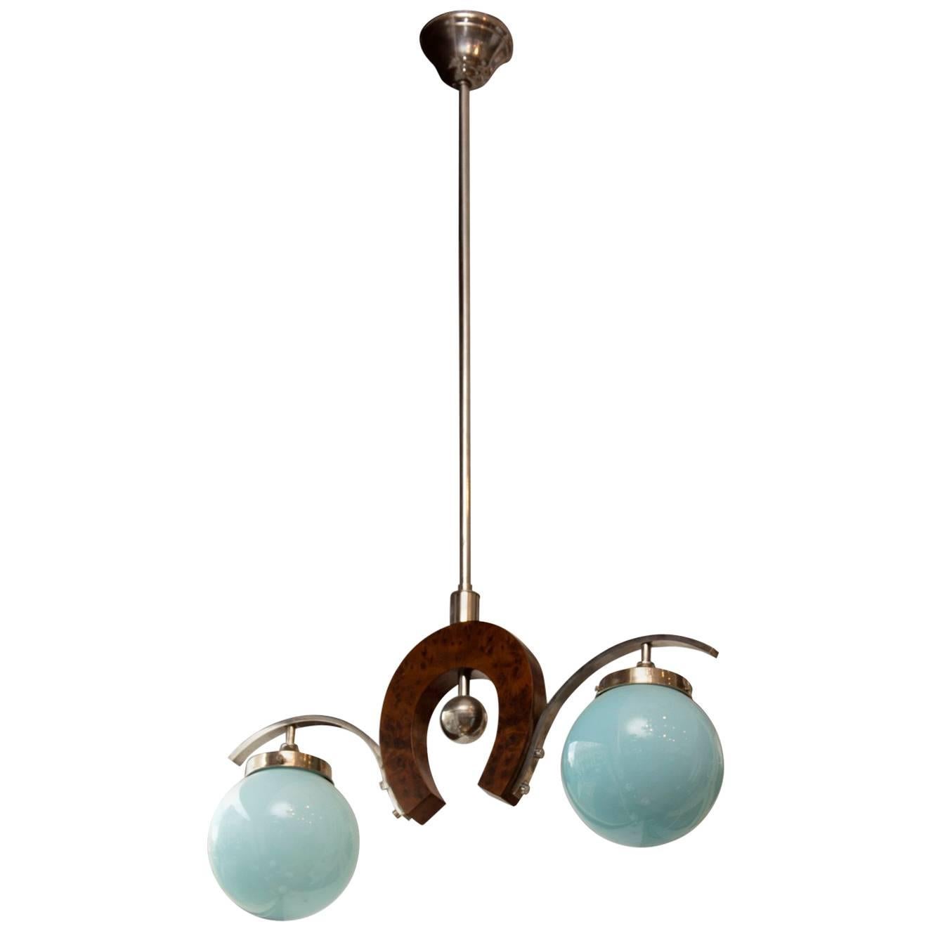 Bohemian Art Deco Pendant, Hanging Lamp in the Shape of a Horseshoe, 1930s