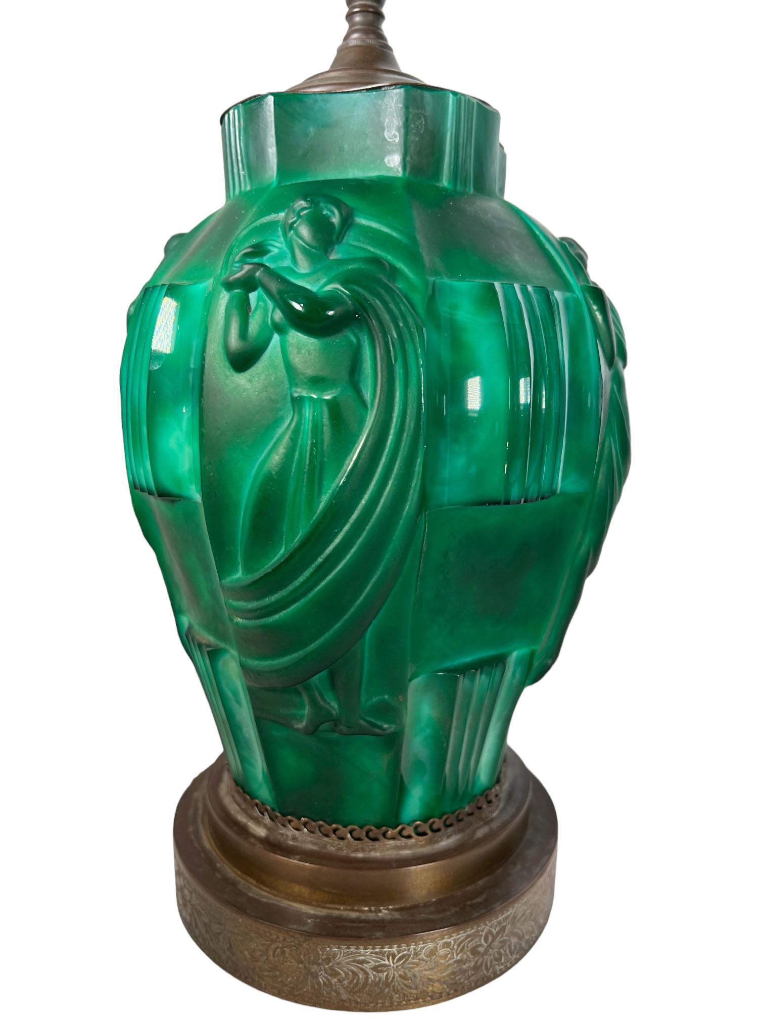 Bohemian Art Deco Style Malachite Glass Lamps For Sale 1