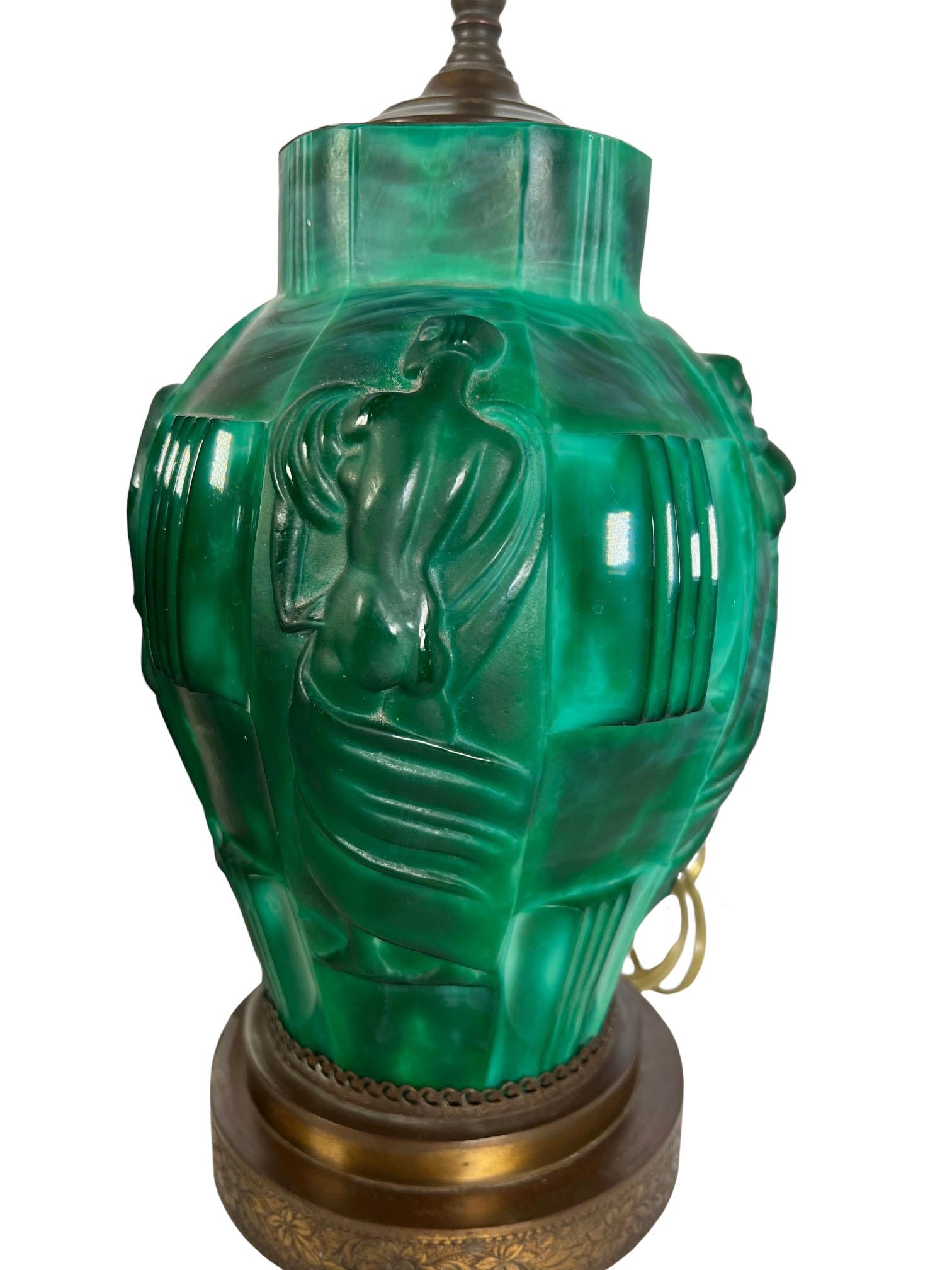 Bohemian Art Deco Style Malachite Glass Lamps For Sale 2