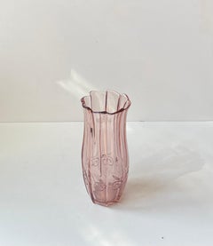 Bohemian Art Deco Vase in Pink Rosaline Glass, 1930s