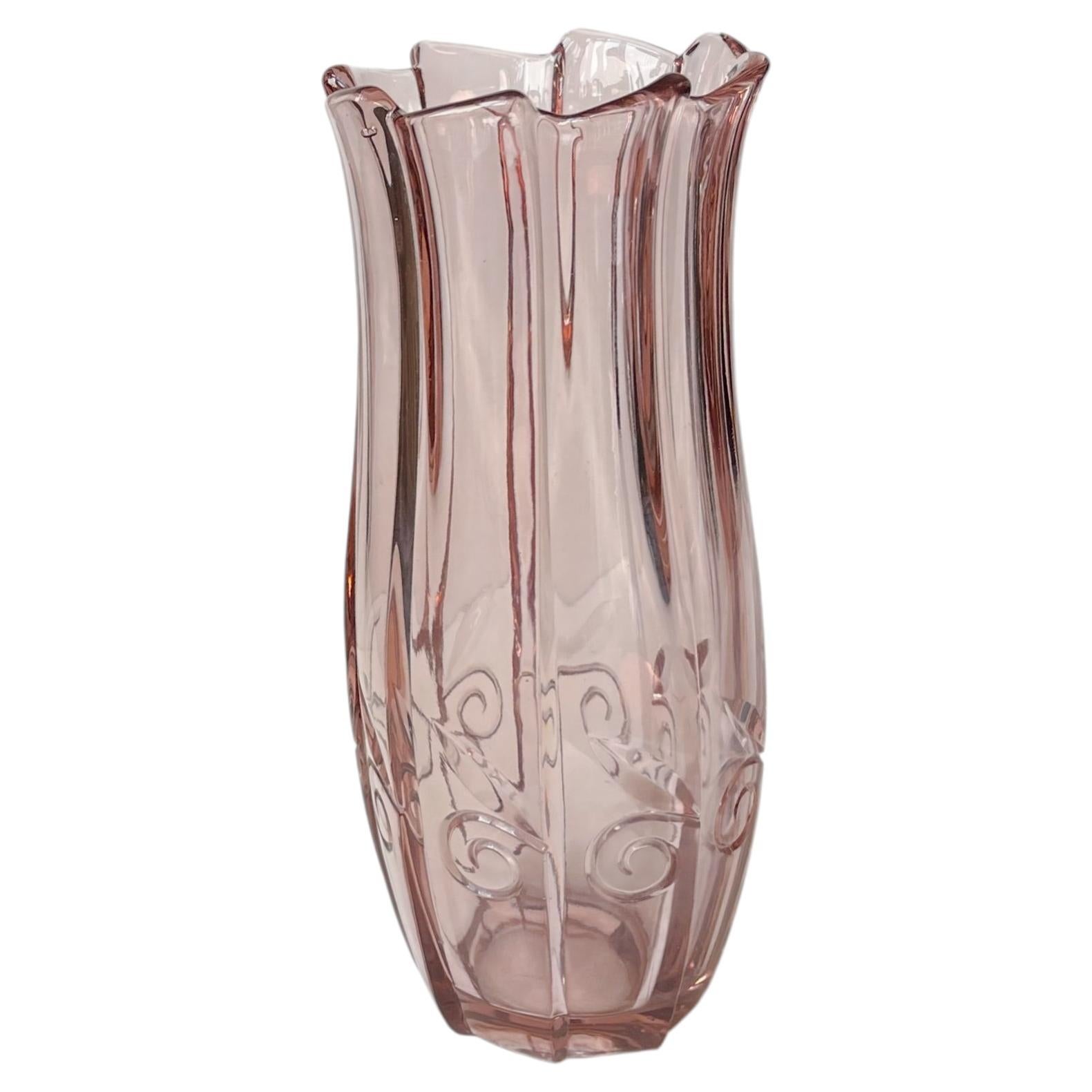 Vaso Art Deco bohémien in vetro rosa Rosaline, anni '30 in vendita