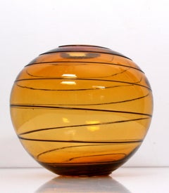 Bohemian art deco Vase spiral-shaped thread mould-blown mouth blown amber glass