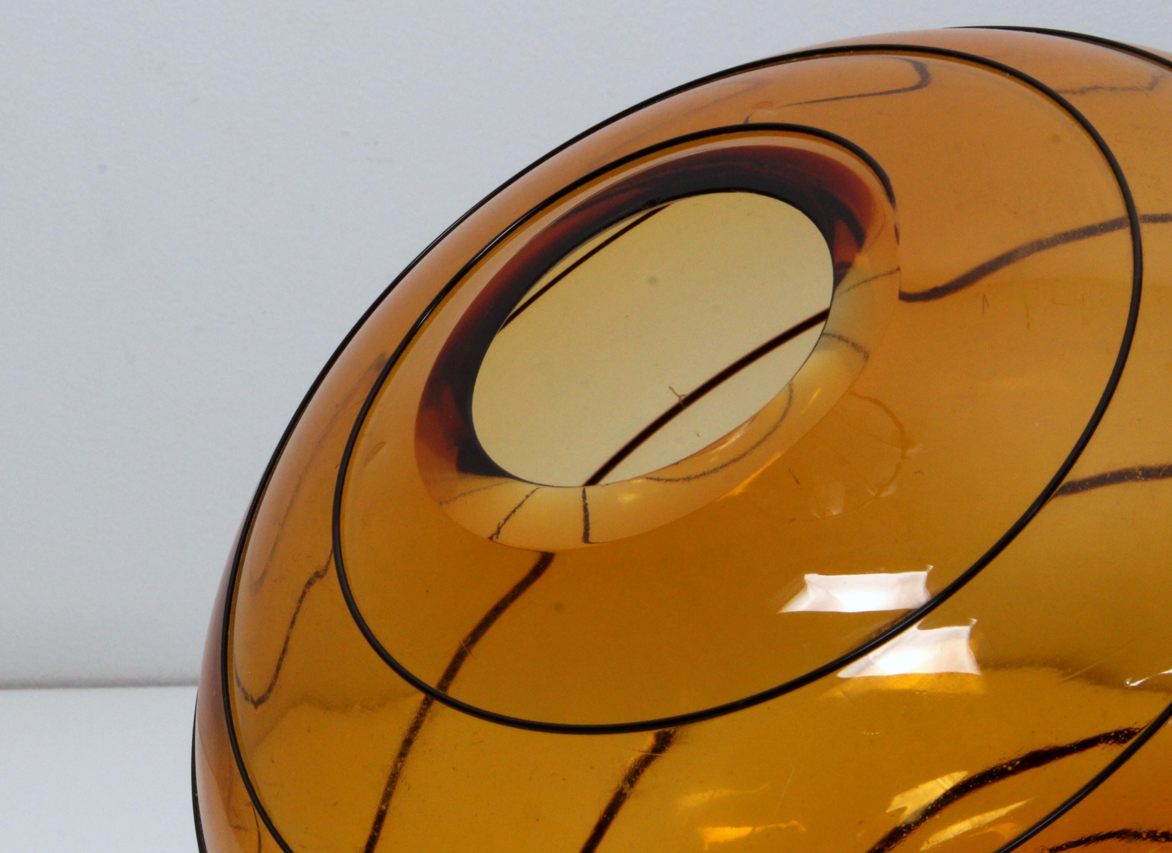 Czech Bohemian art deco Vase spiral-shaped thread mould-blown mouth blown amber glass