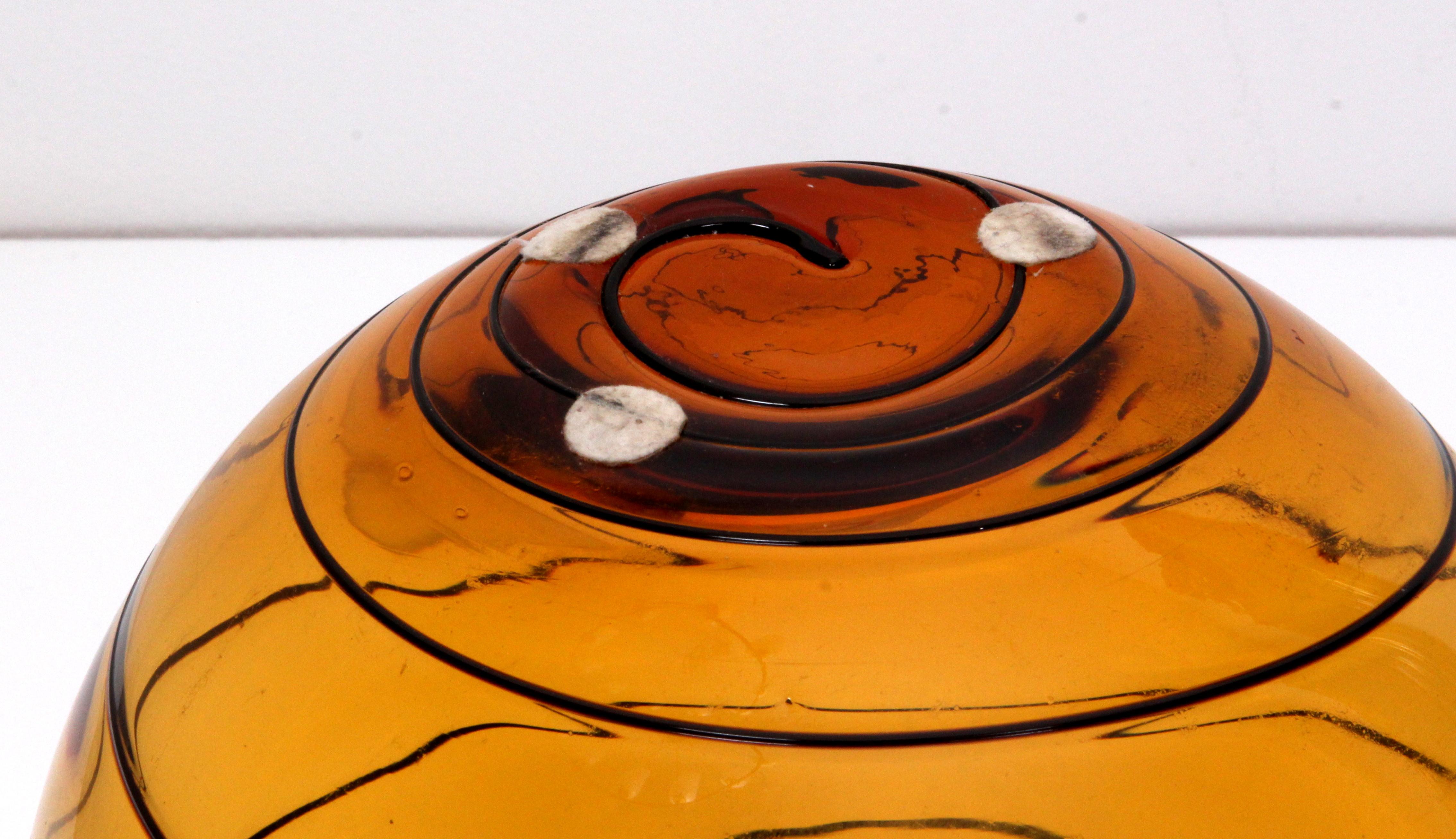 Bohemian art deco Vase spiral-shaped thread mould-blown mouth blown amber glass 1