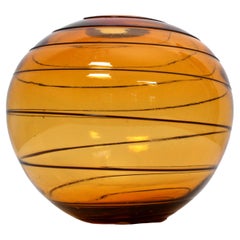 Bohemian art deco Vase spiral-shaped thread mould-blown mouth blown amber glass