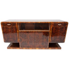 Bohemian Art Deco Walnut Veneer Sideboard or Buffet, 1930s
