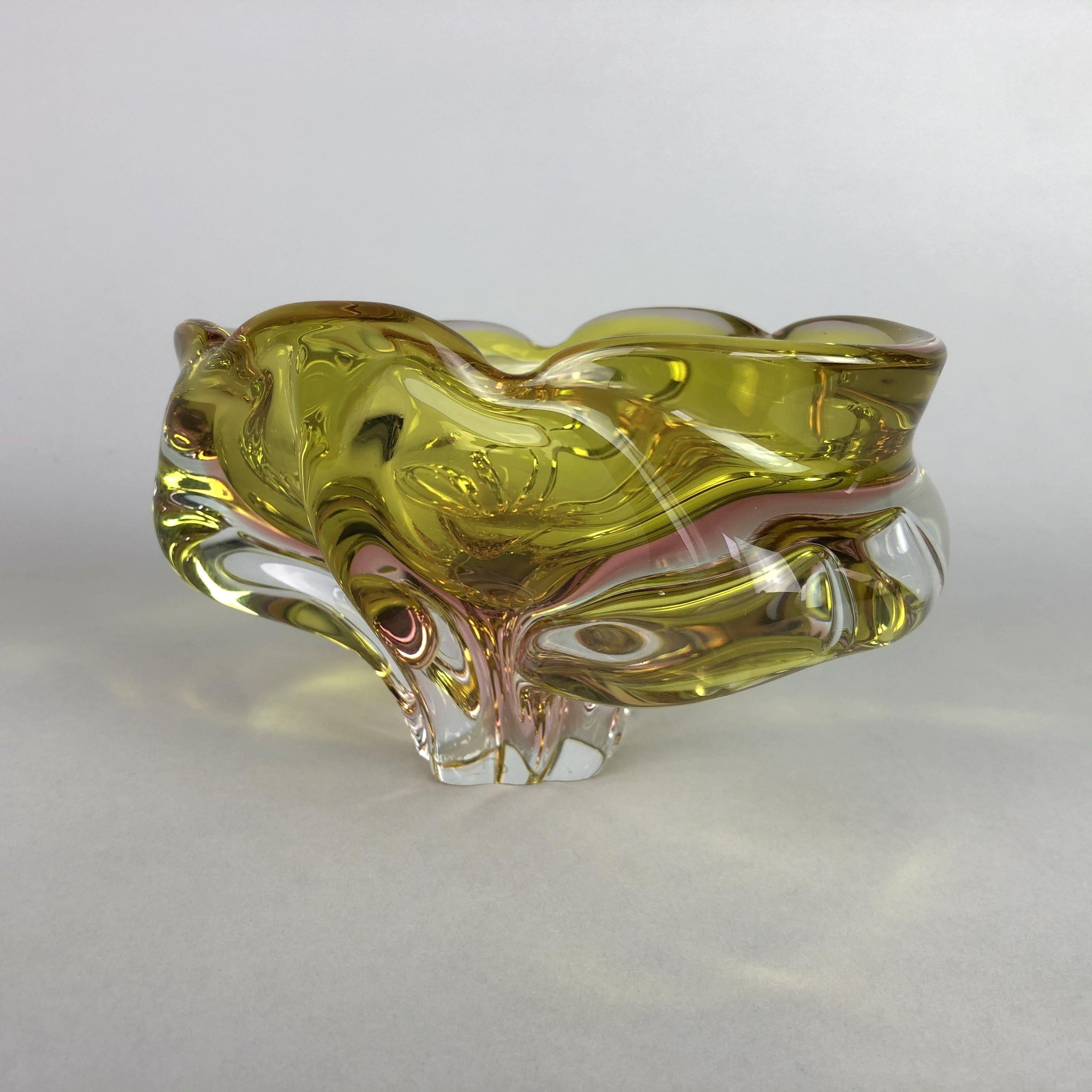 Czech Bohemian Art Glass Bowl/Ashtray by Josef Hospodka, 1960's For Sale